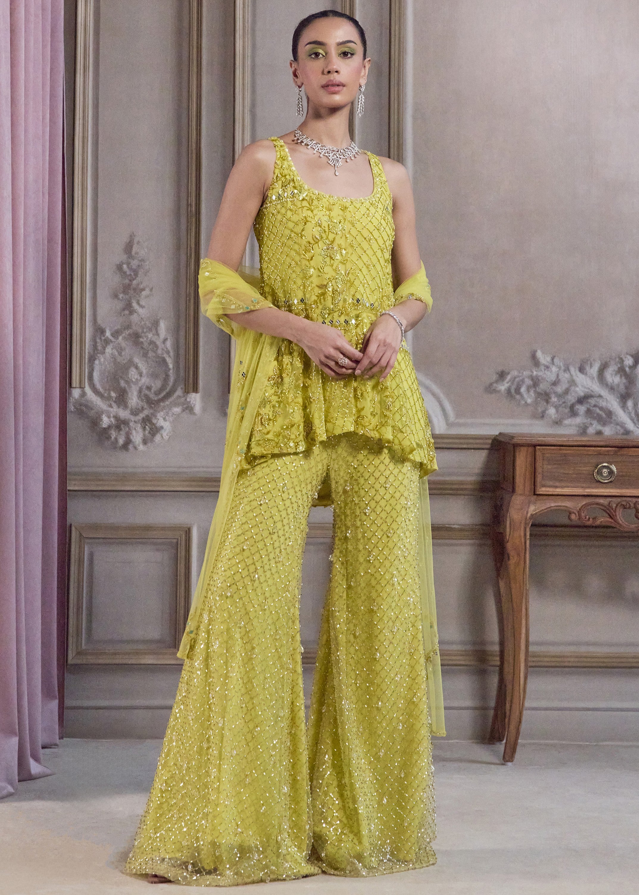 Neon Green Short Kurta And Pants
