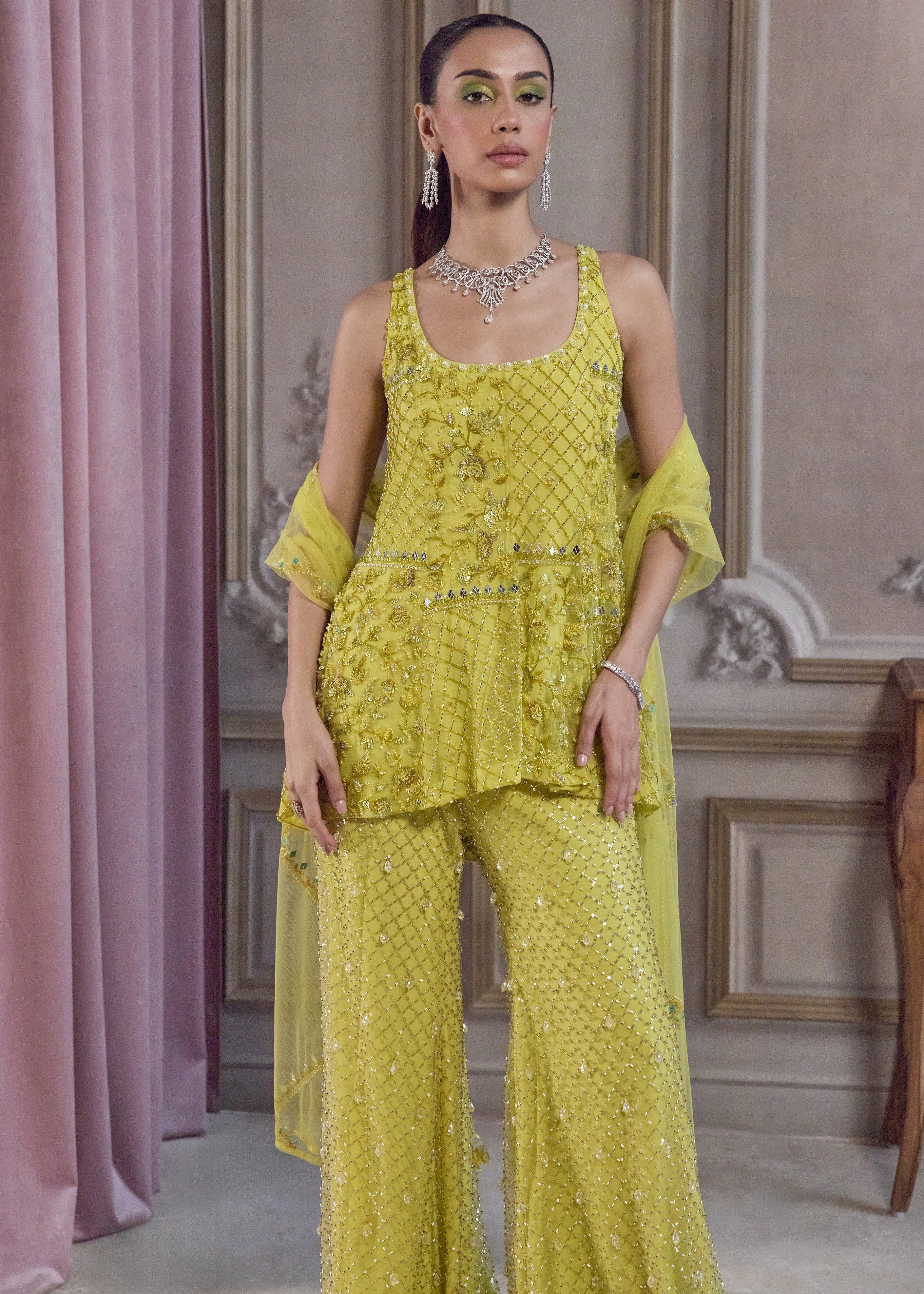 Neon Green Short Kurta And Pants