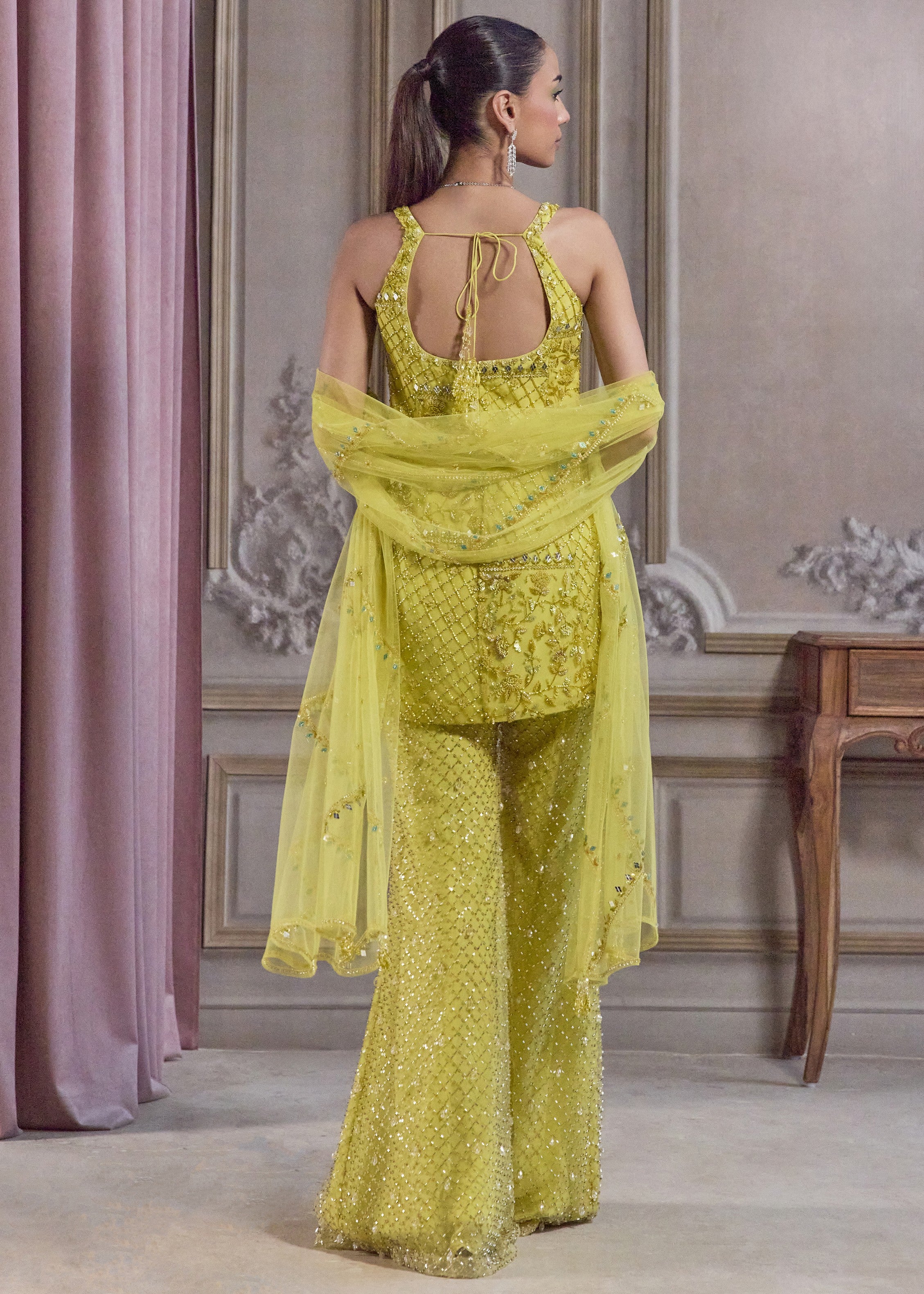 Neon Green Short Kurta And Pants
