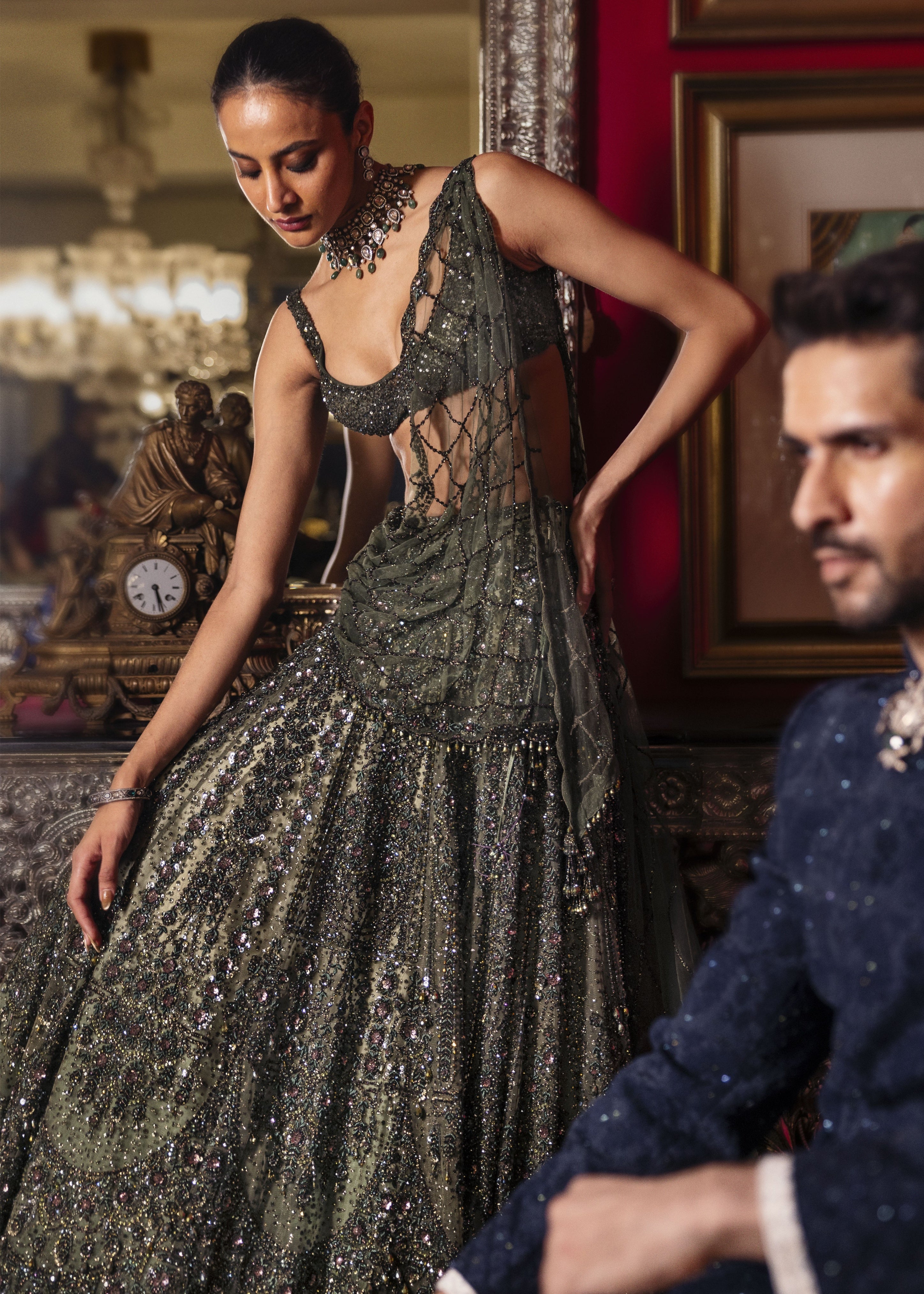 Mossaria Shimmer Cocktail Lehenga