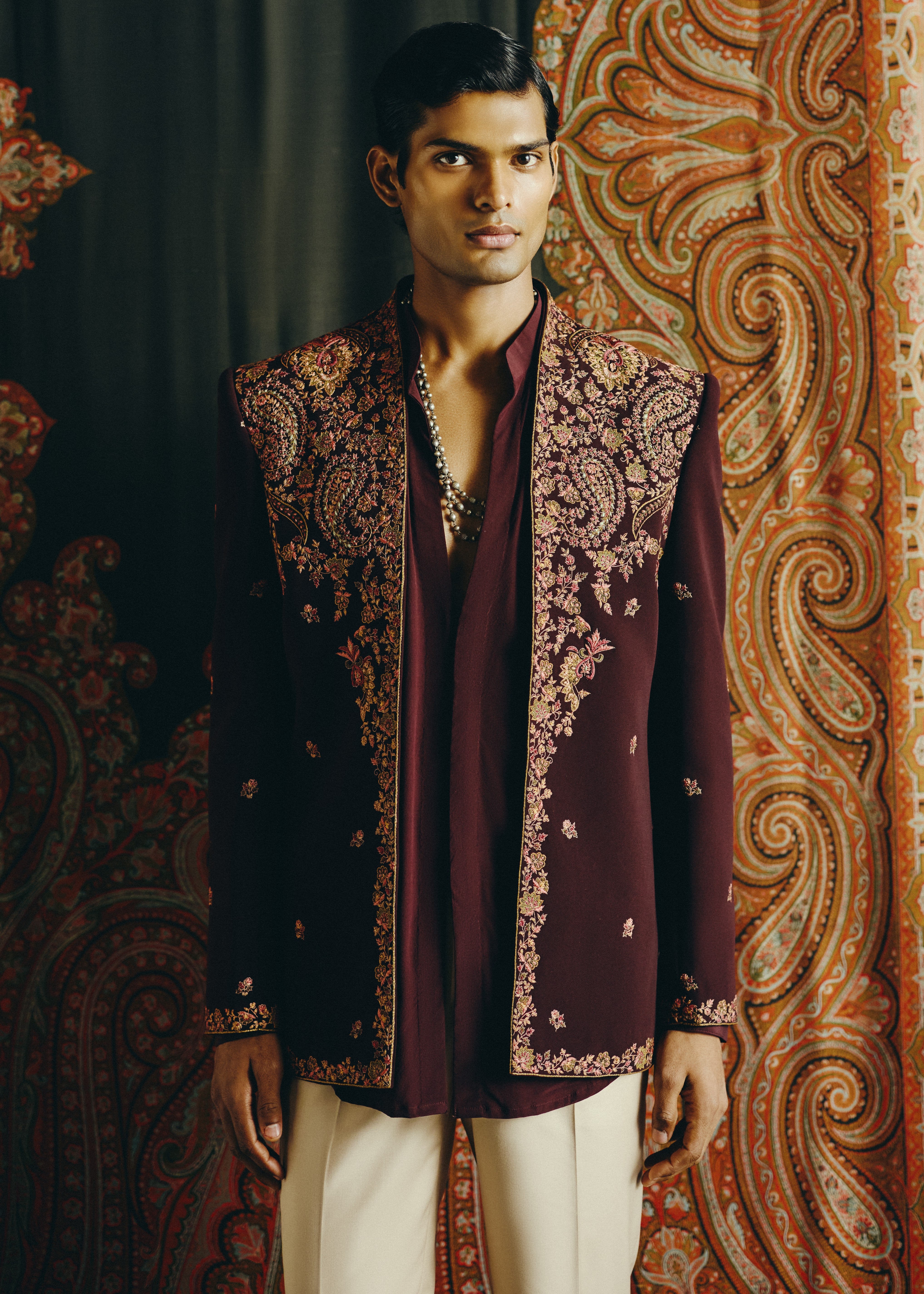 Royal Kashida Open Jacket With Pant And Shirt