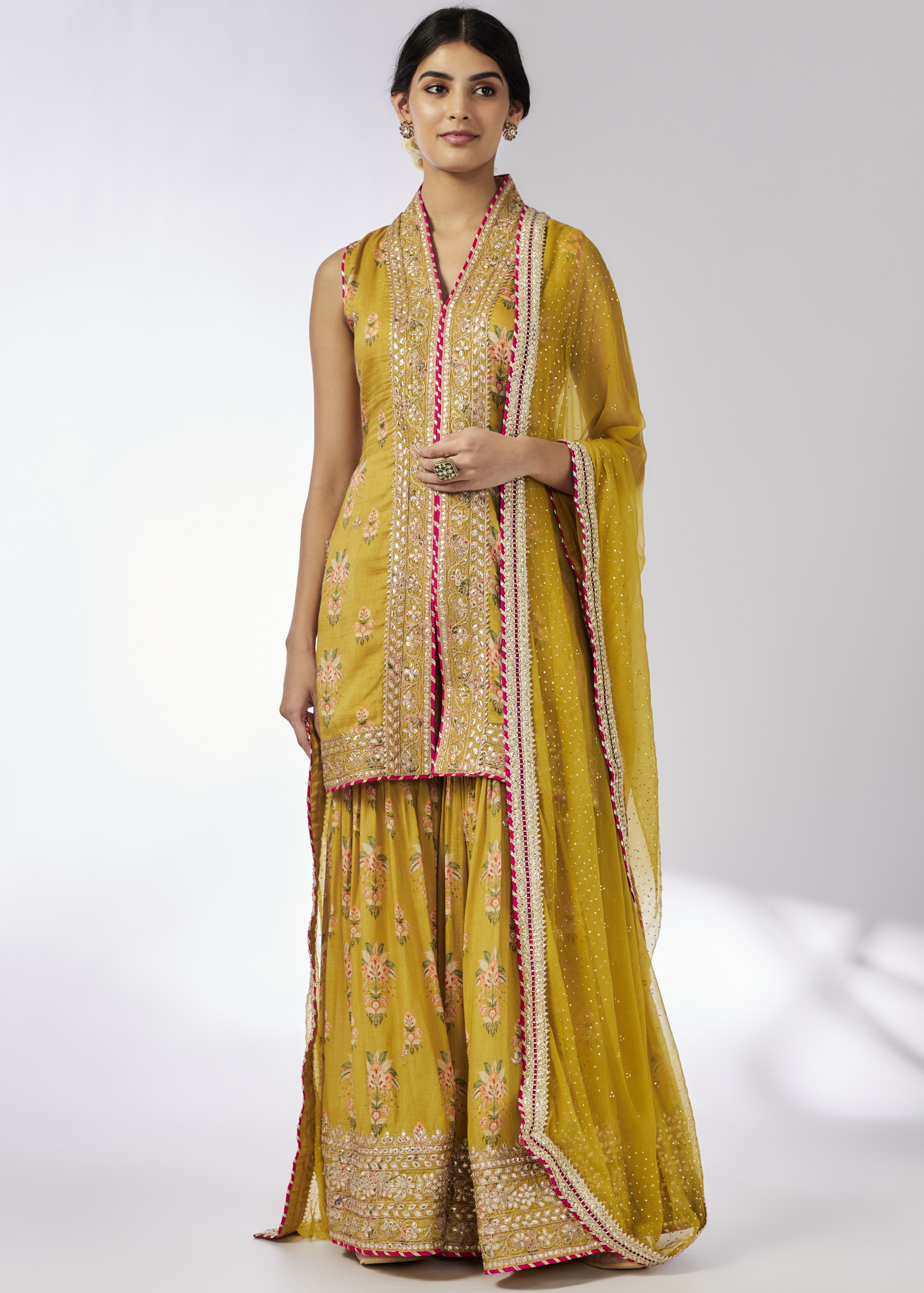 Mustard Dhriti Sleeveless Sharara Set