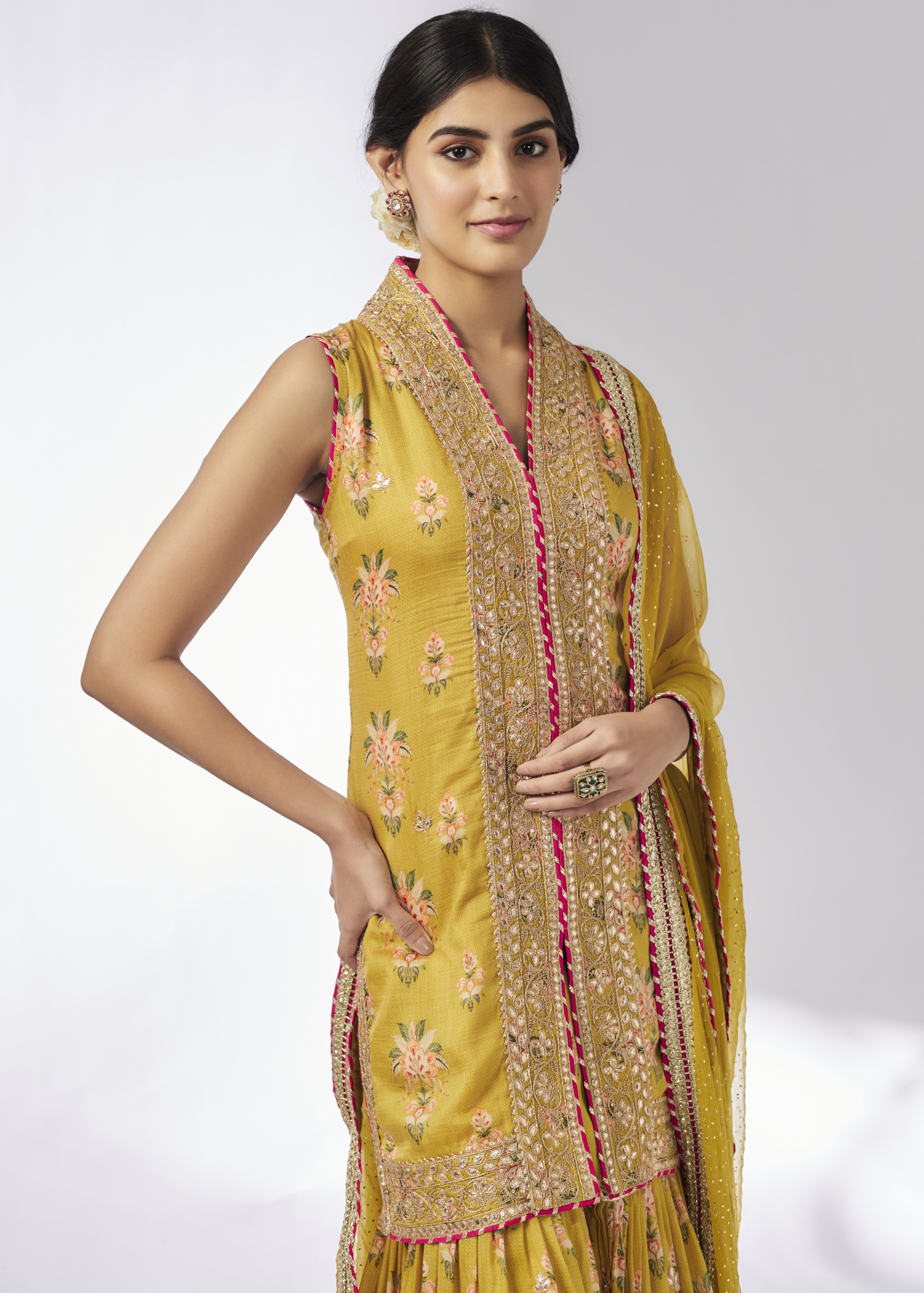 Mustard Dhriti Sleeveless Sharara Set