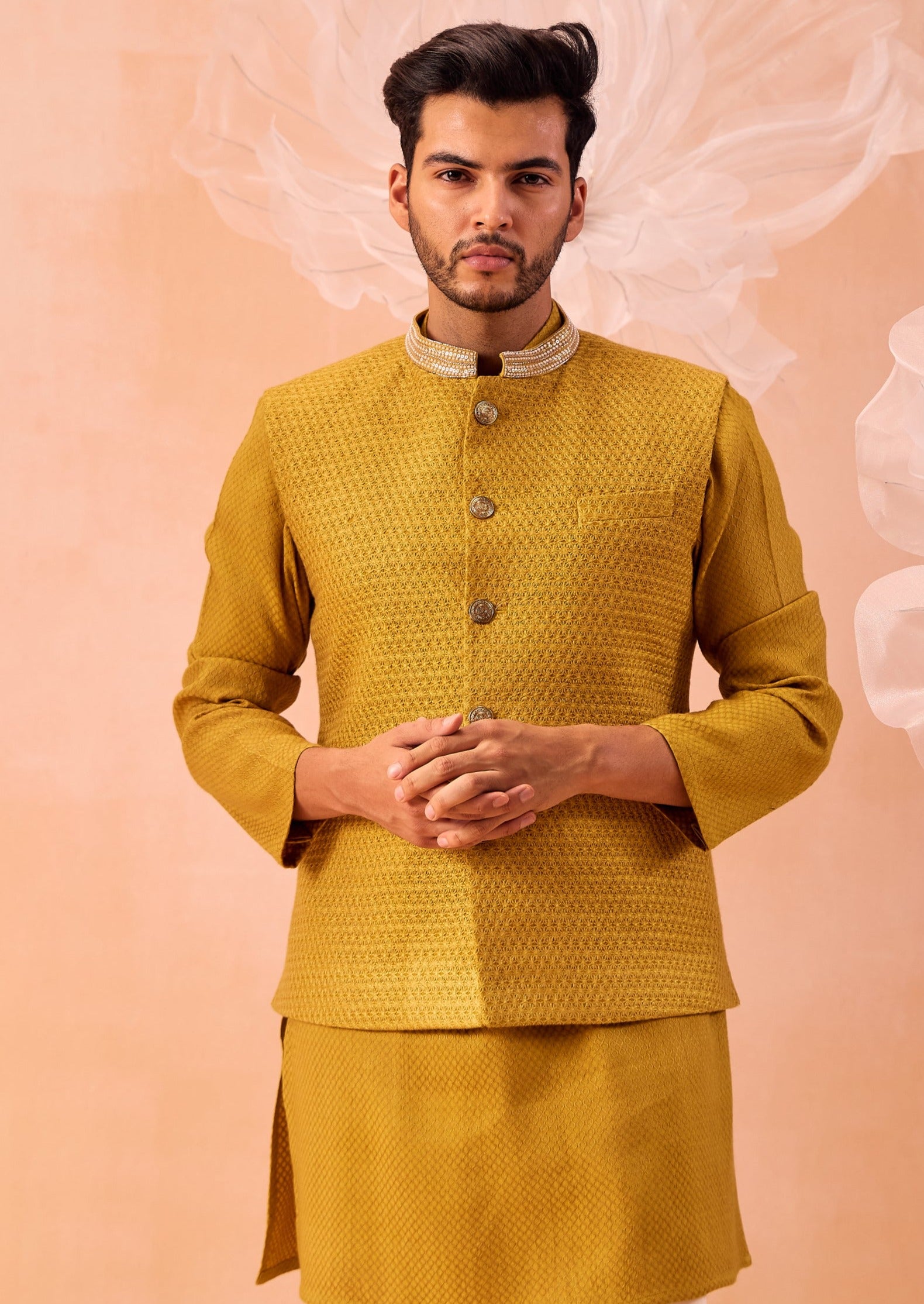 Mustard Quartz Nehru Jacket Set