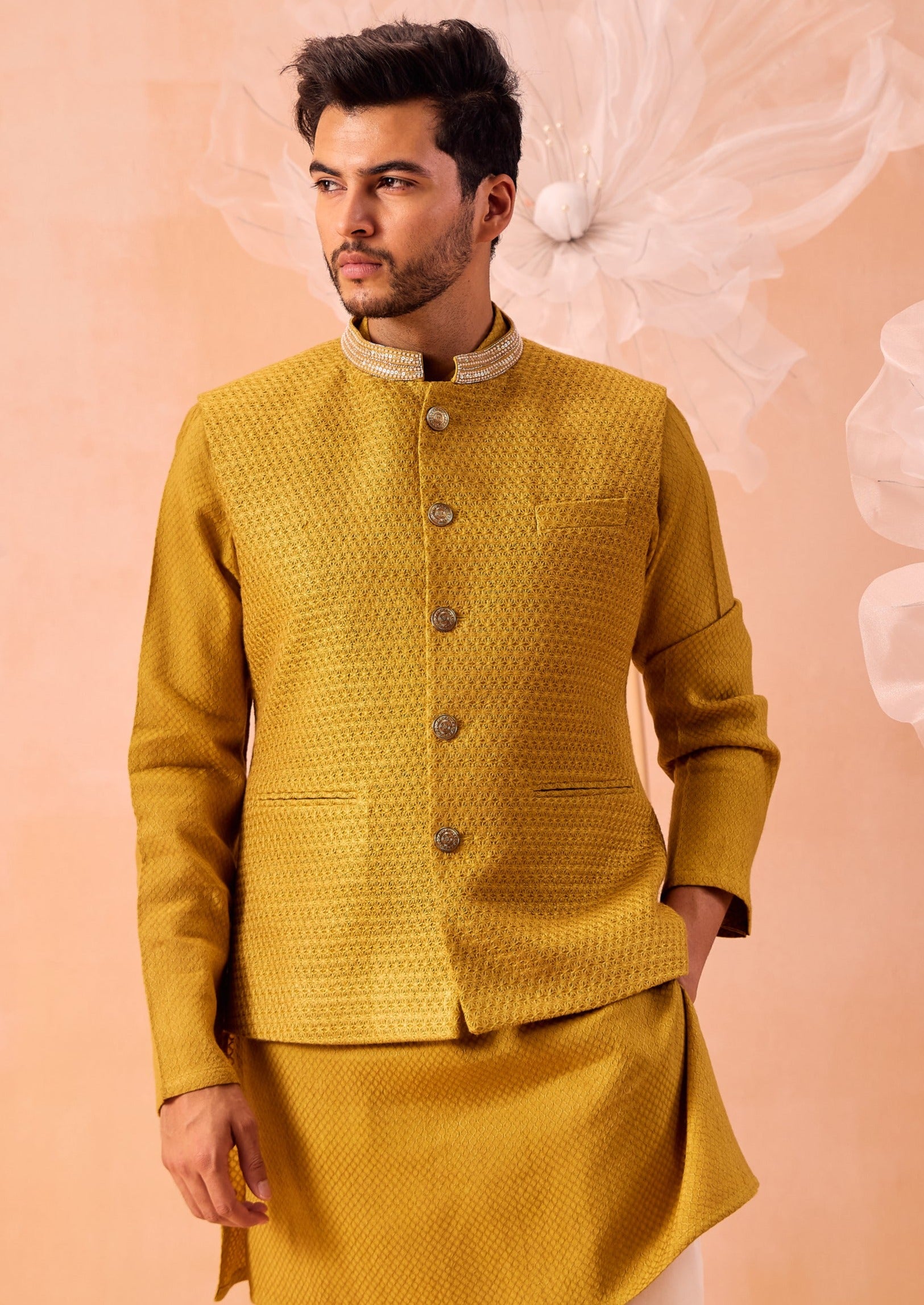 Mustard Quartz Nehru Jacket Set