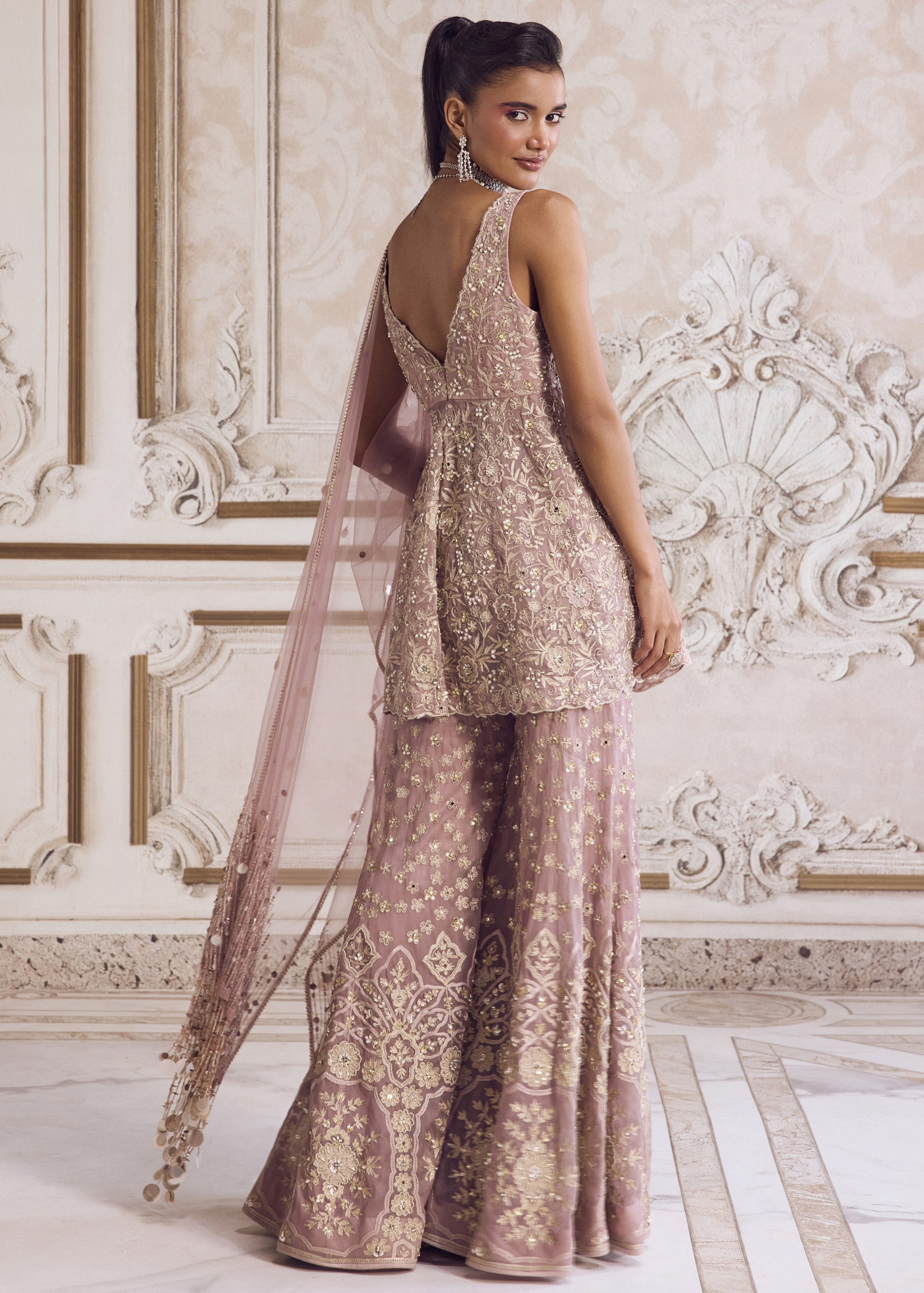Champagne Rose Peplum And Pants Set