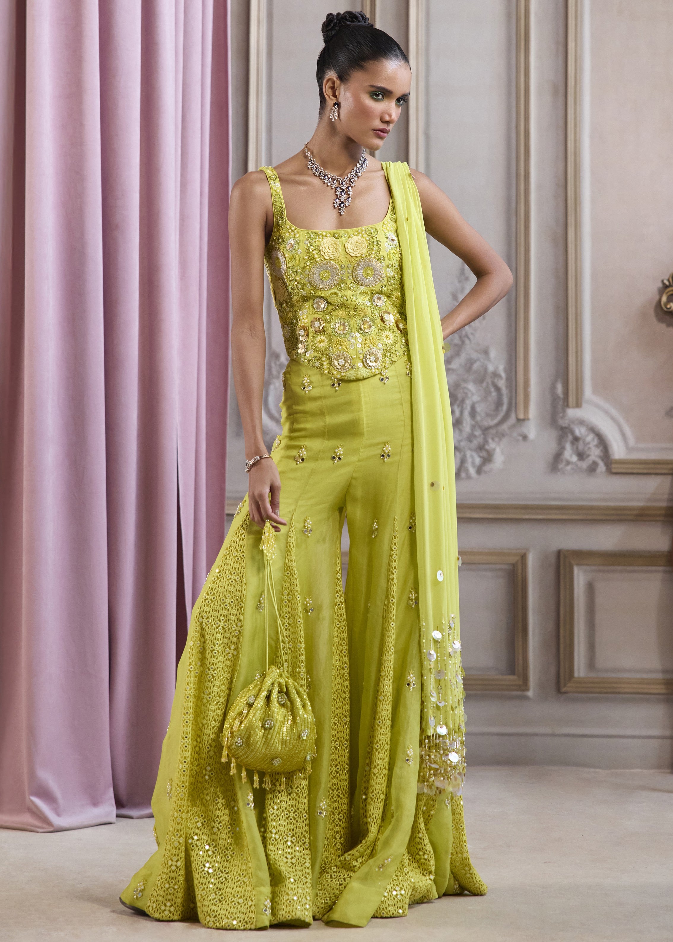 Neon Green Corset With Sharara