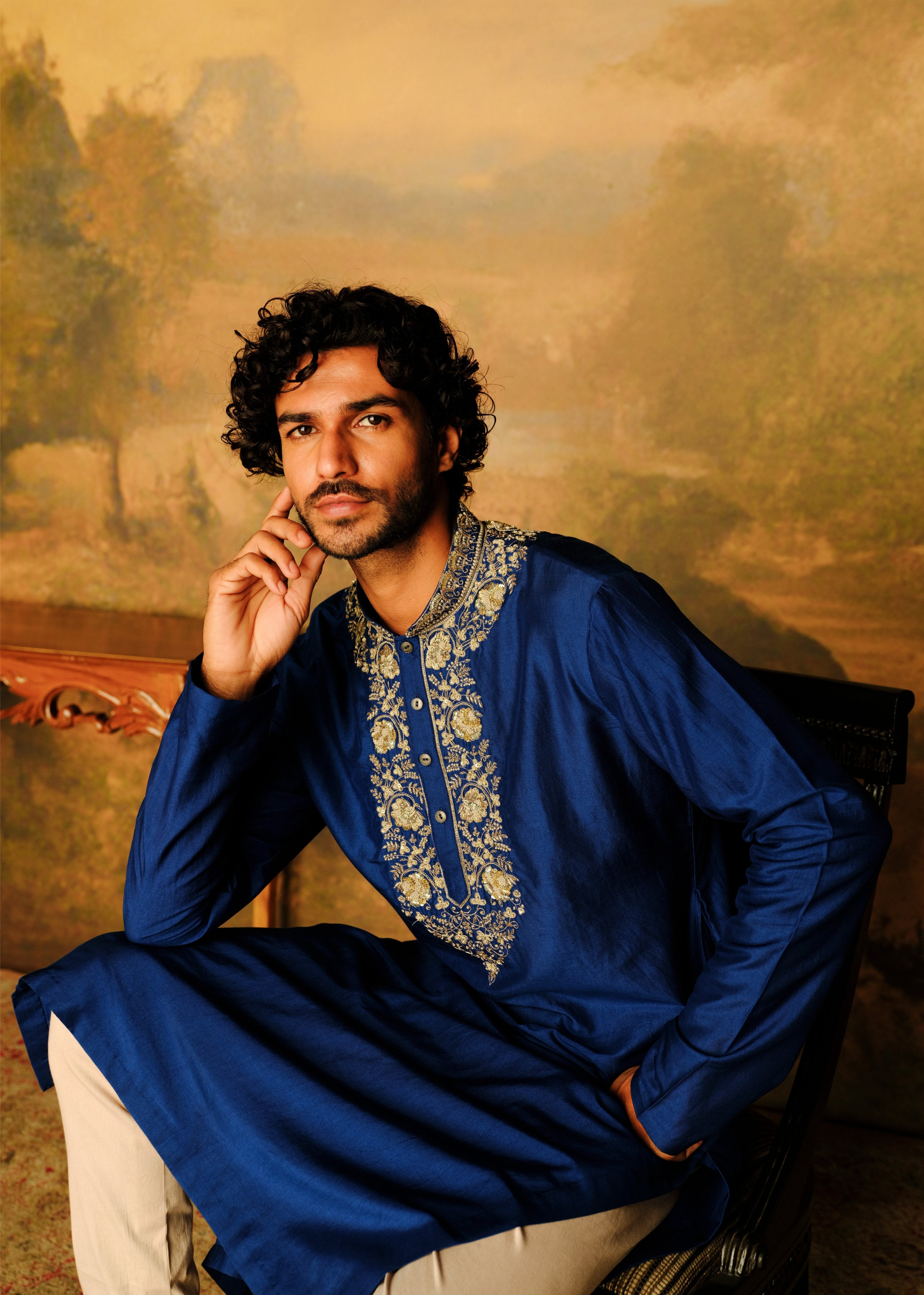 Navy Blue Embroidered Kurta Set