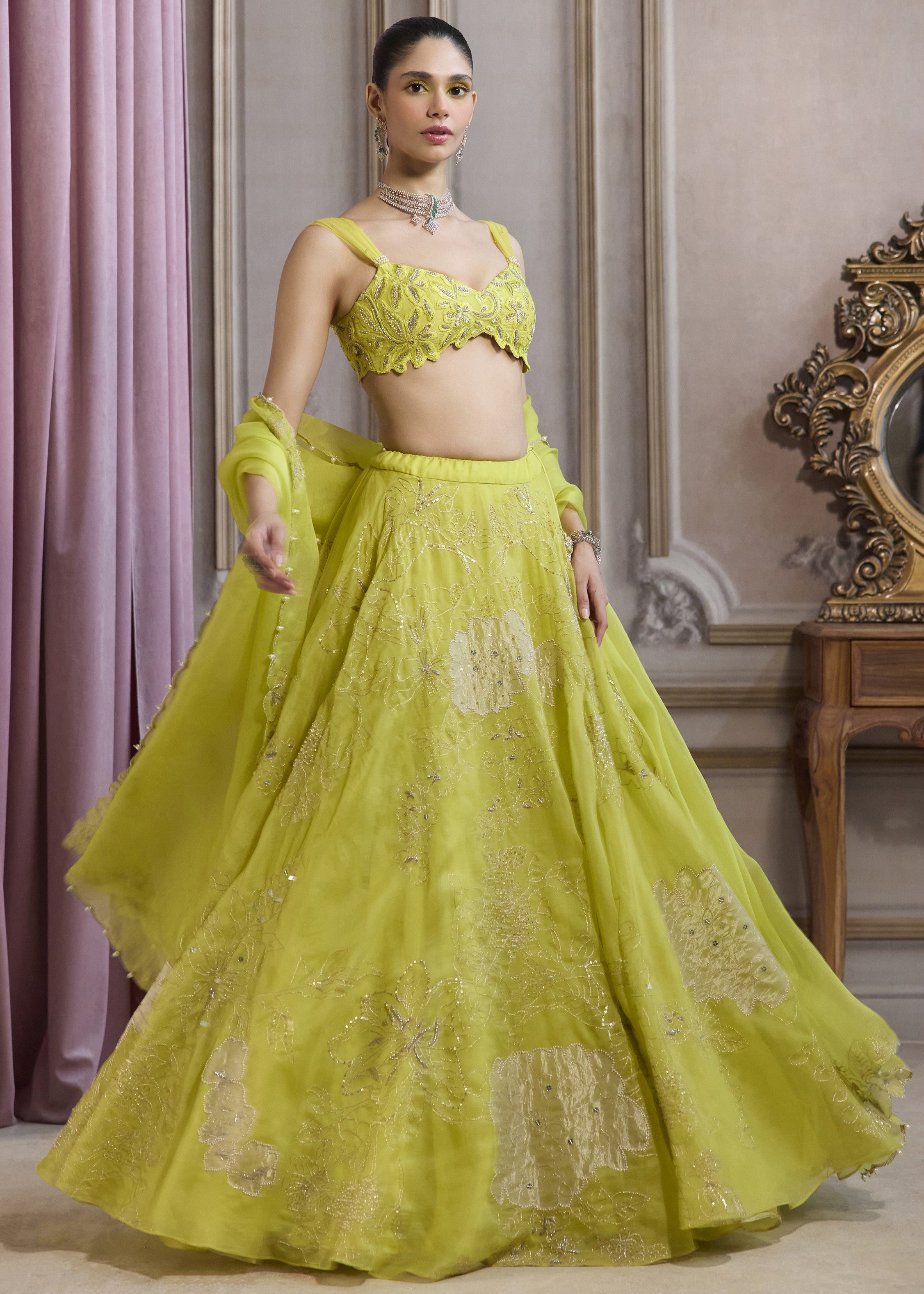 Neon Green Organza Lehenga