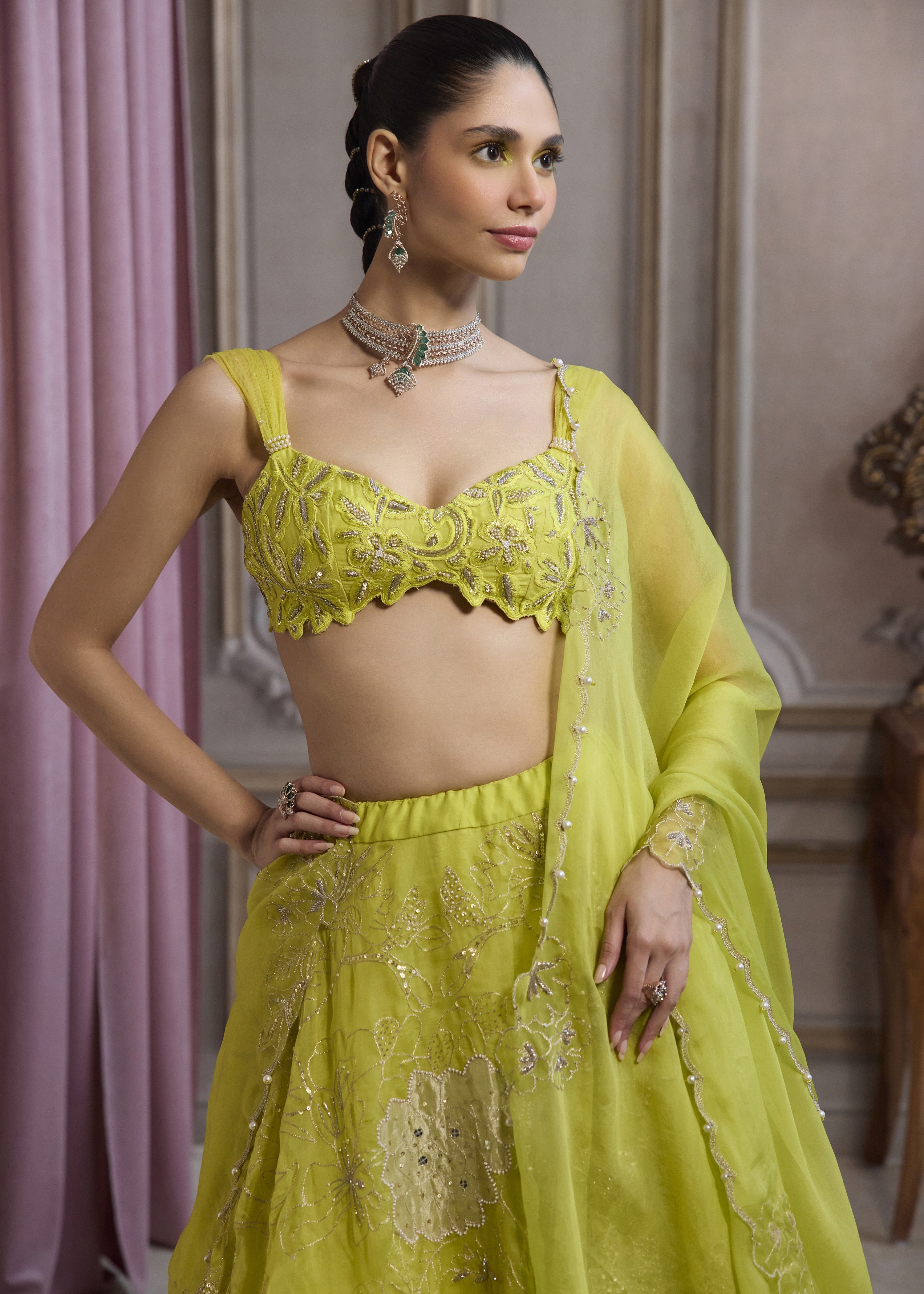 Neon Green Organza Lehenga