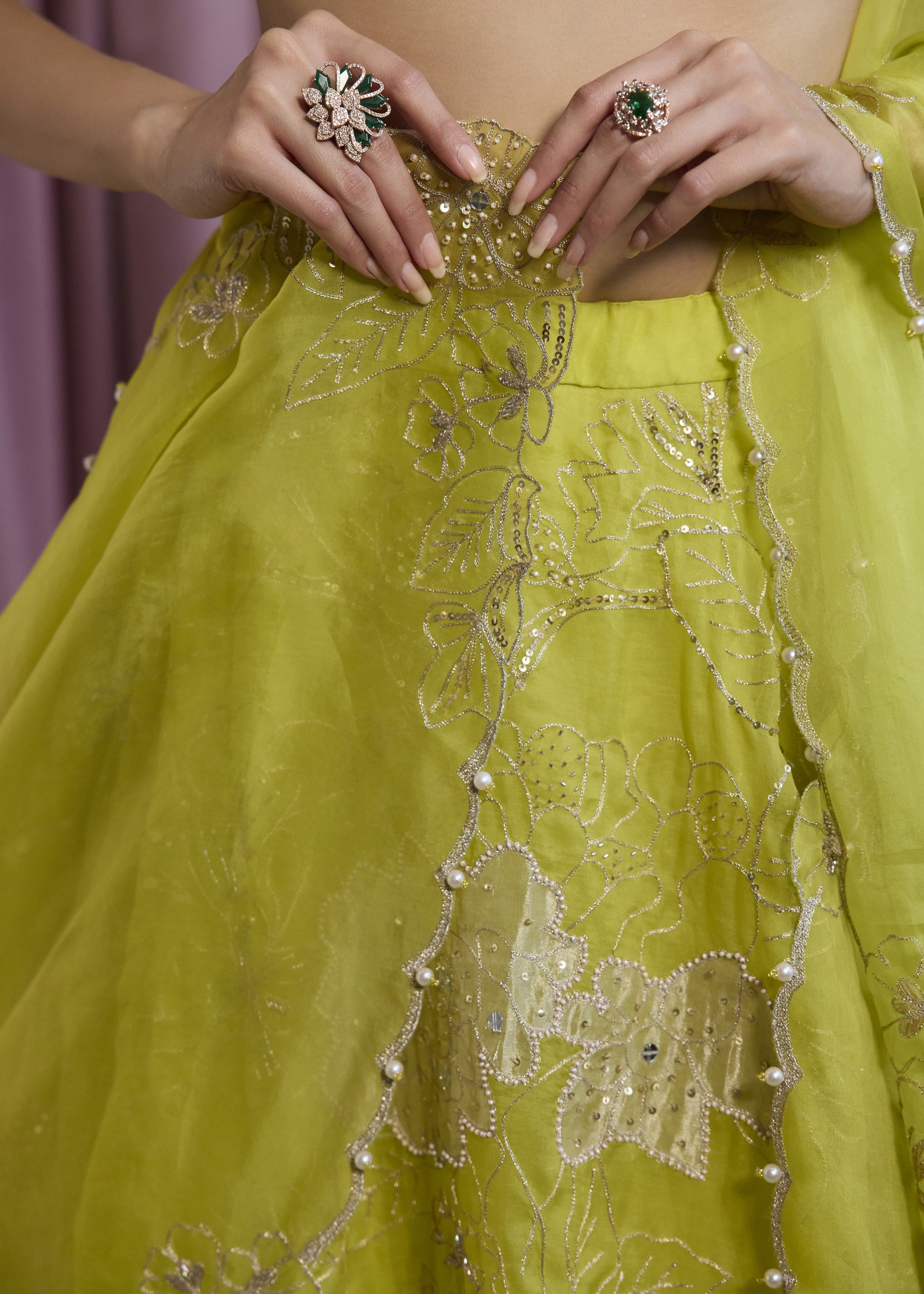 Neon Green Organza Lehenga