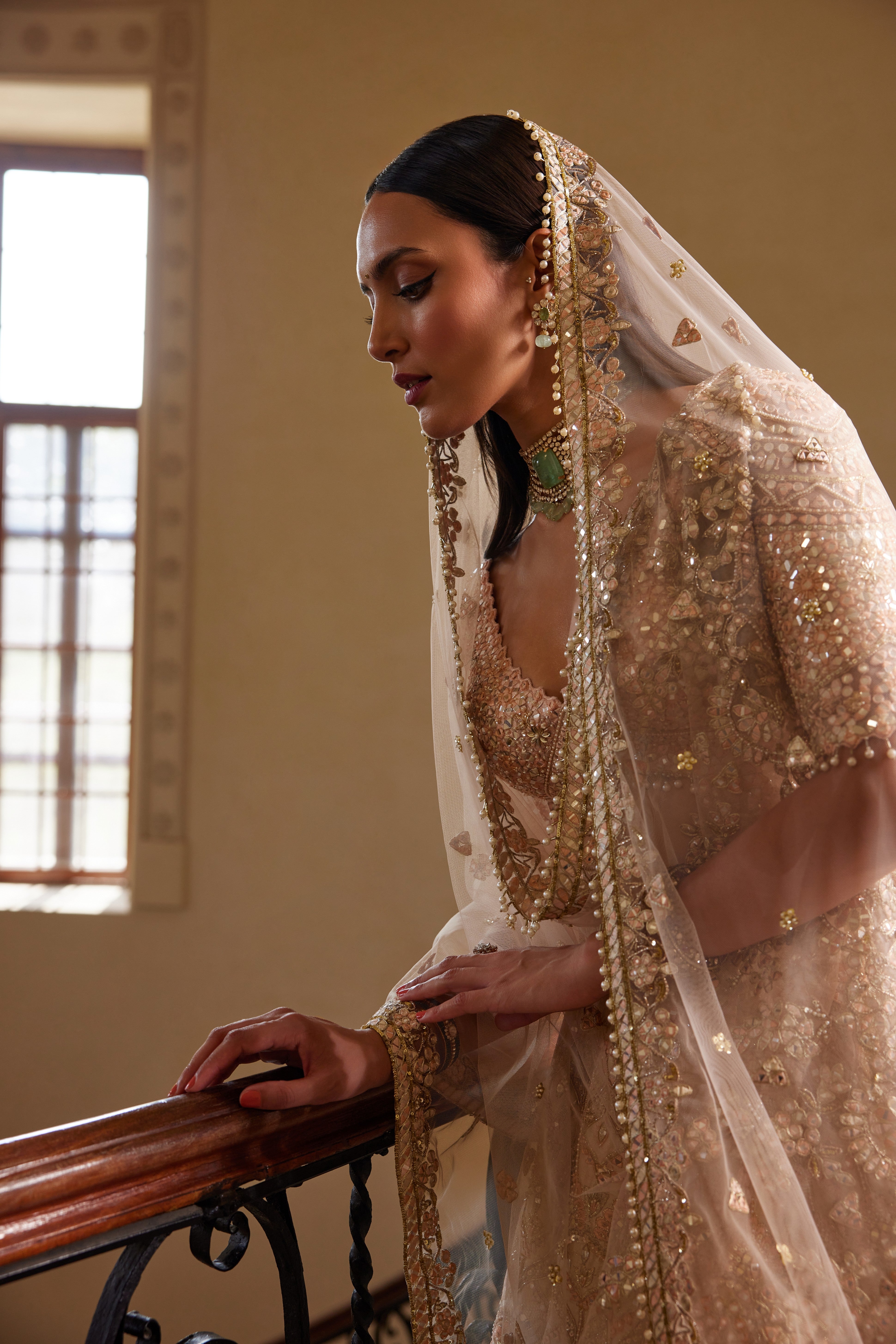 Peach Mirror Lehenga Set