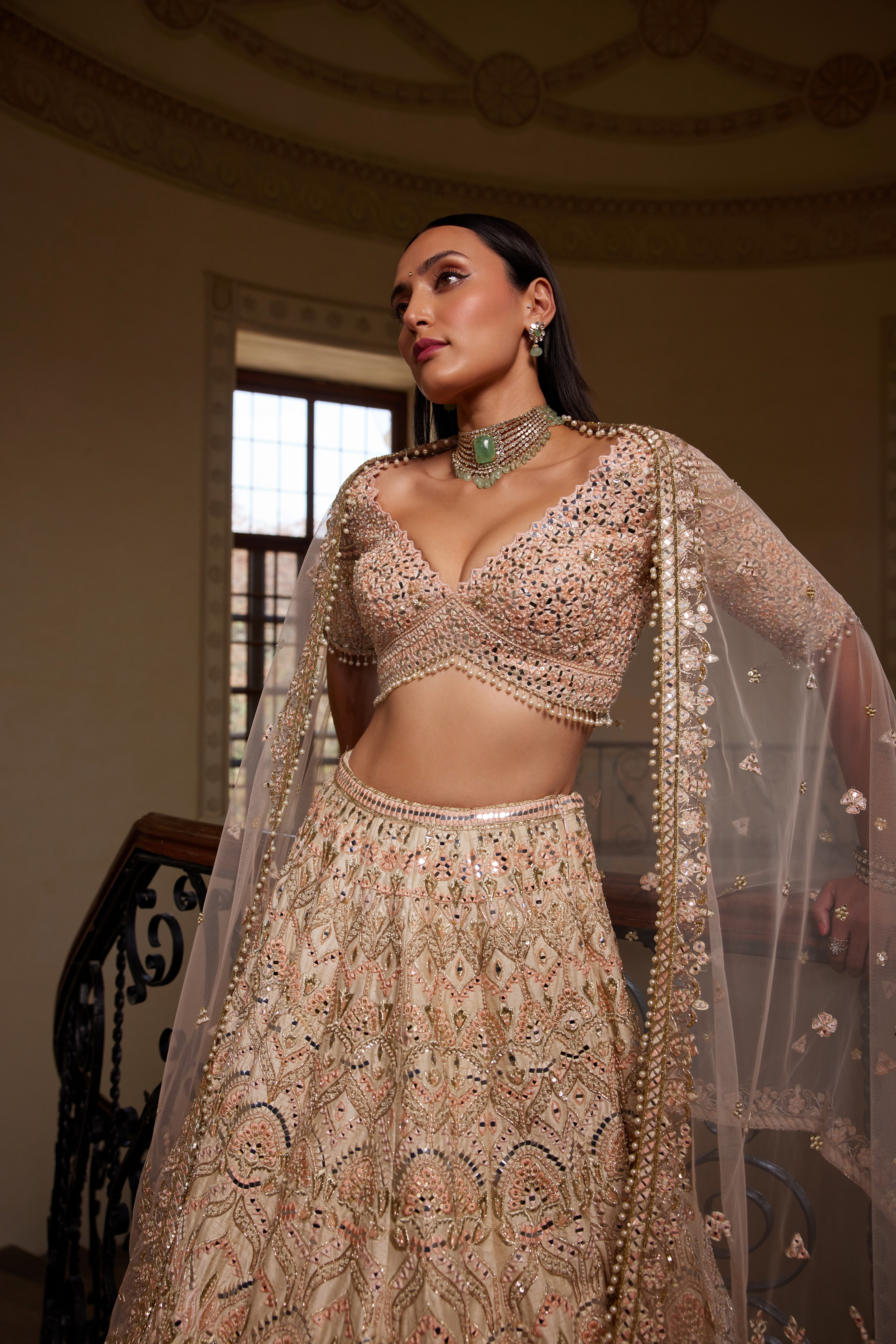 Peach Mirror Lehenga Set