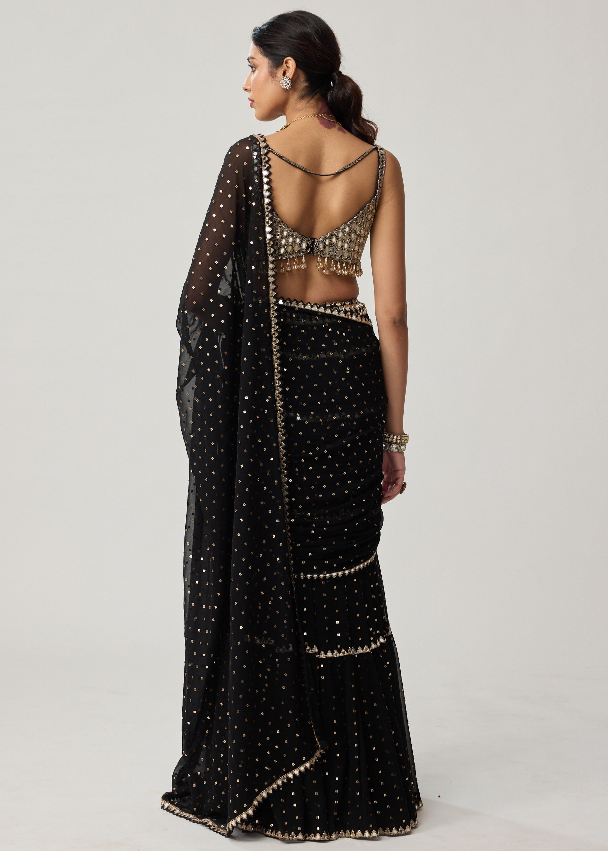 Black Georgette Multi-tier Sari Set