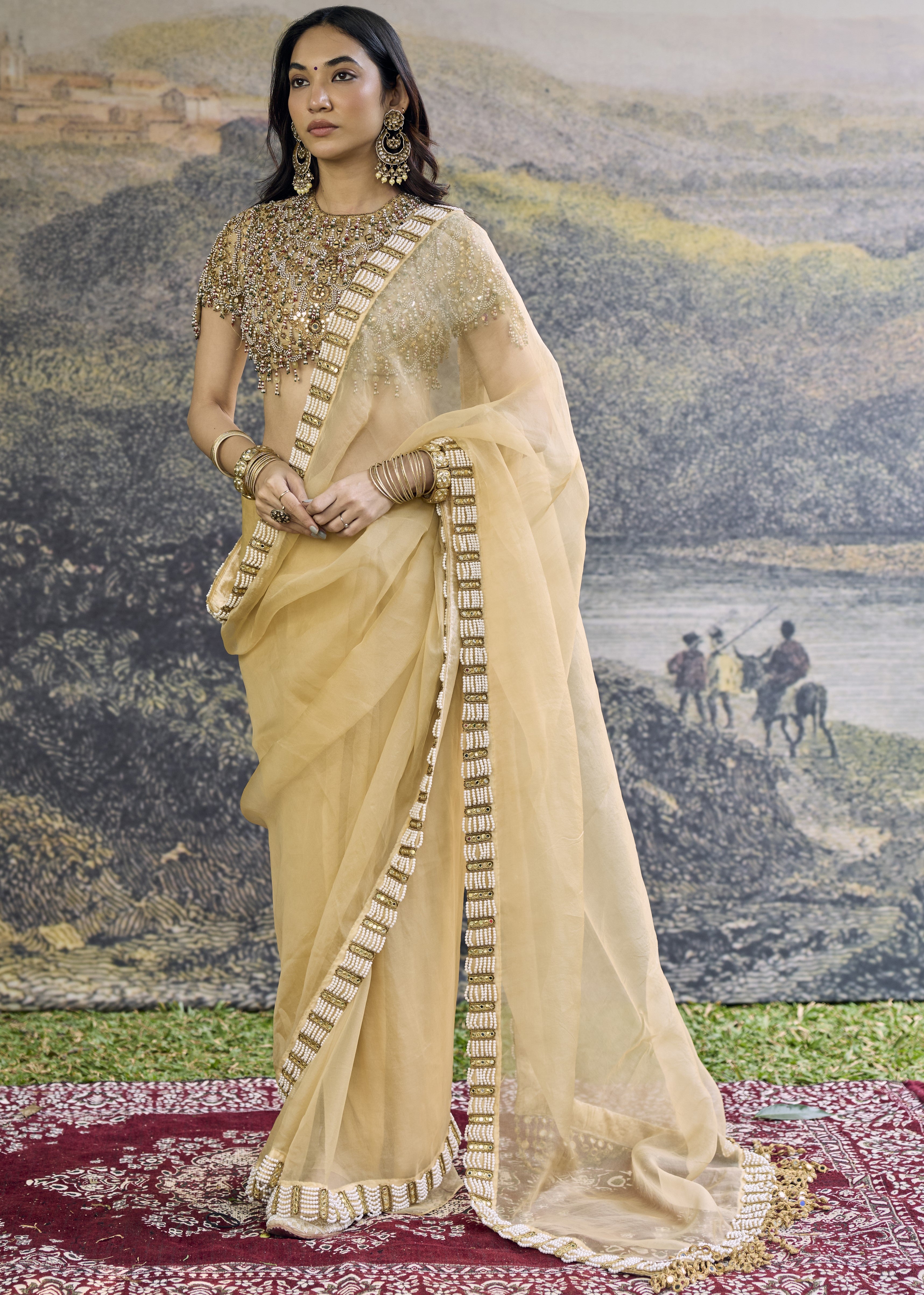 Kahani Jadau Organza Sari Set