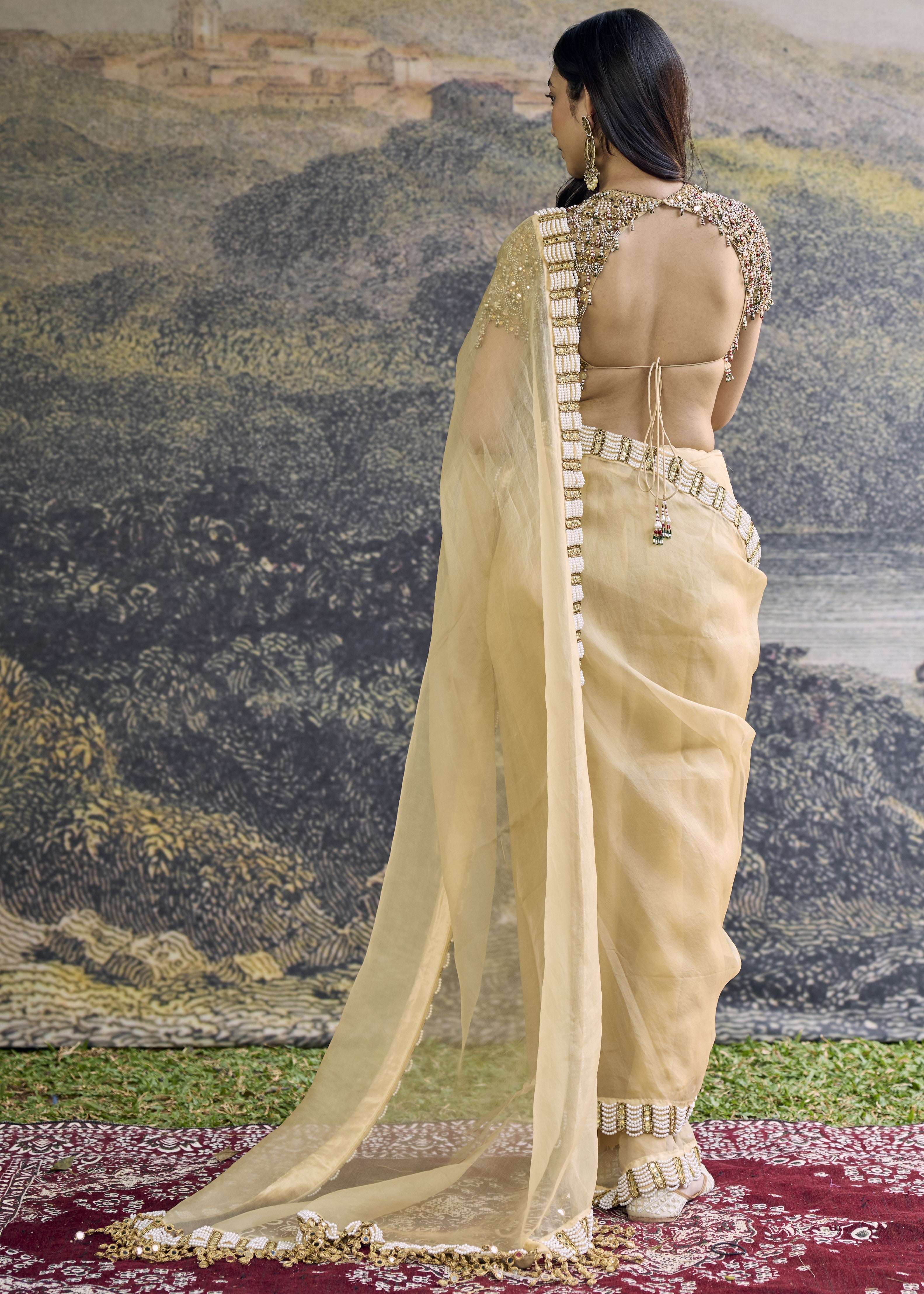 Kahani Jadau Organza Sari Set