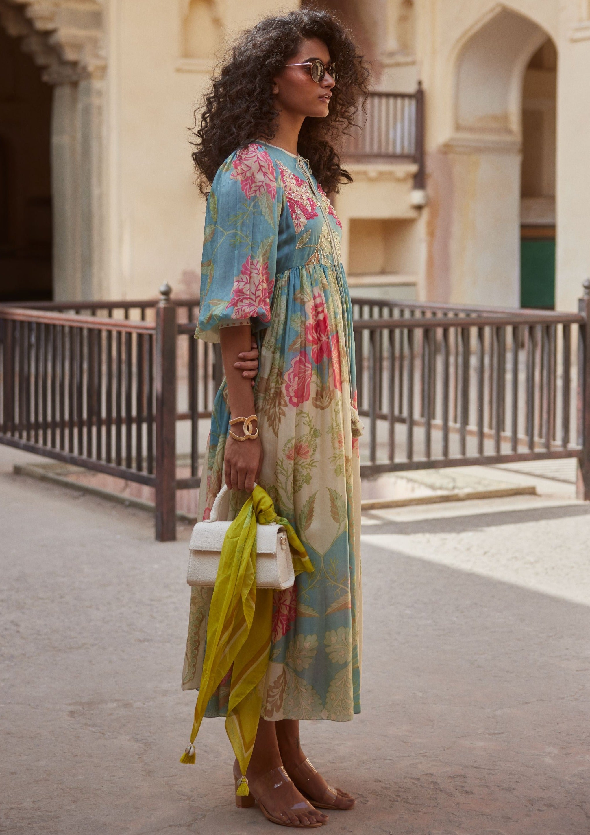Ivory Base Floral Print Maxi Dress XXL / Multicolor Ivory Base Floral Print Maxi Dress XXL / Multicolor