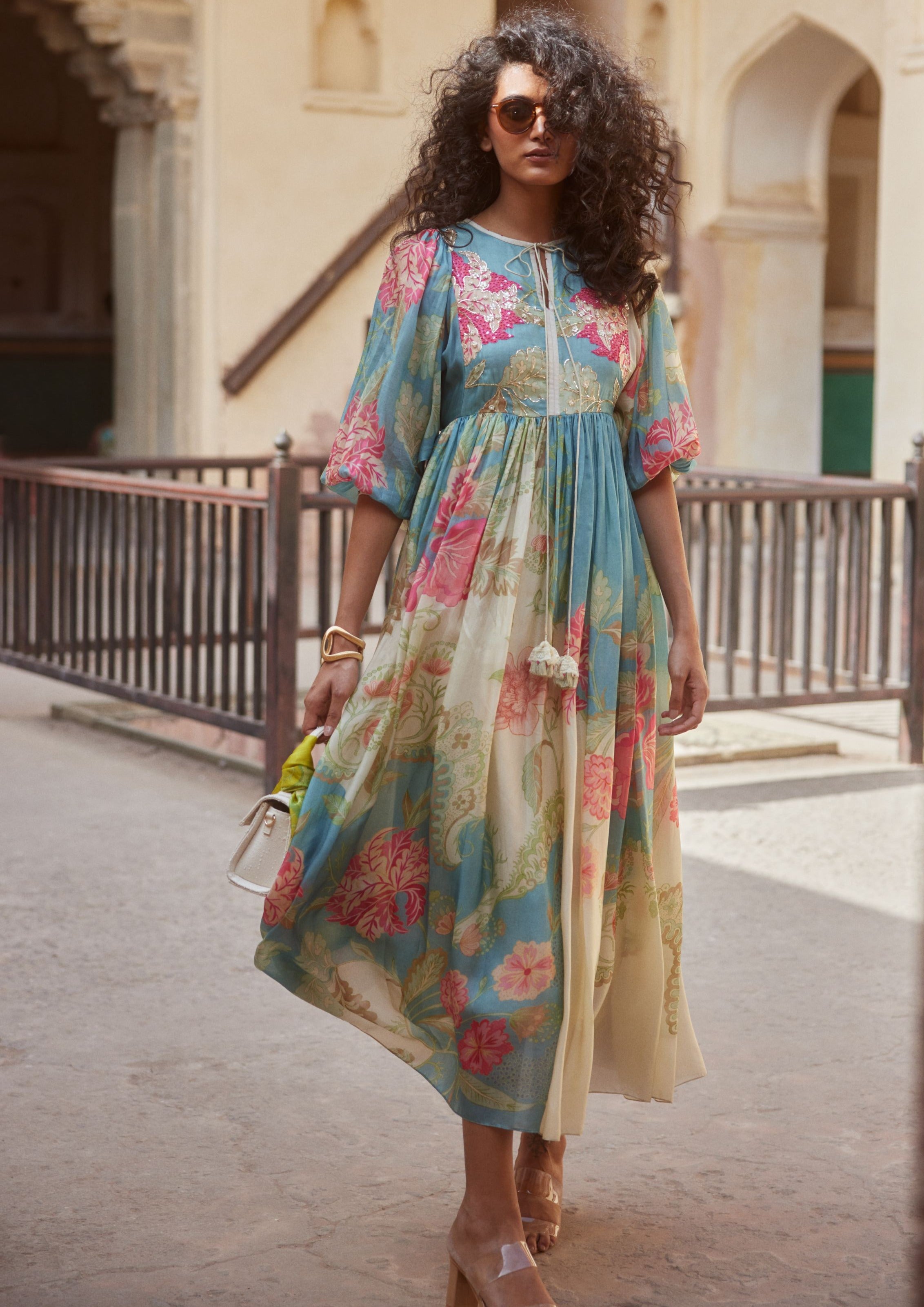 Ivory Base Floral Print Maxi Dress XXL / Multicolor Ivory Base Floral Print Maxi Dress XXL / Multicolor