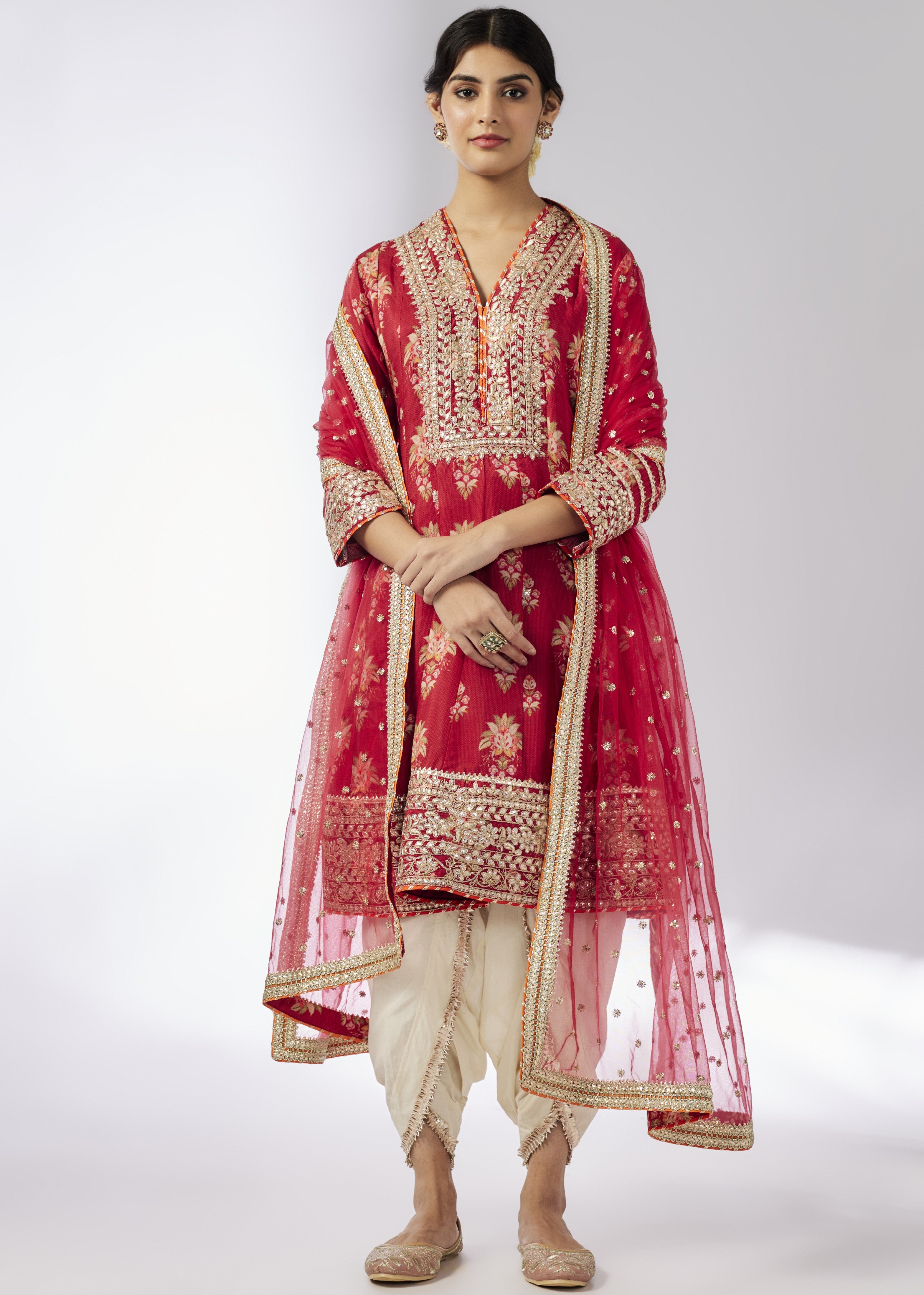 Red Ekta Ag Dhoti Set