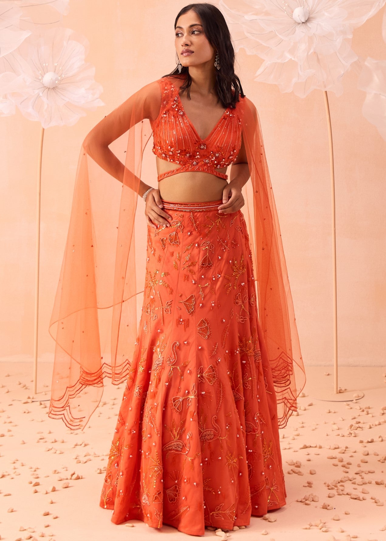 Candy Orange Lehenga Set