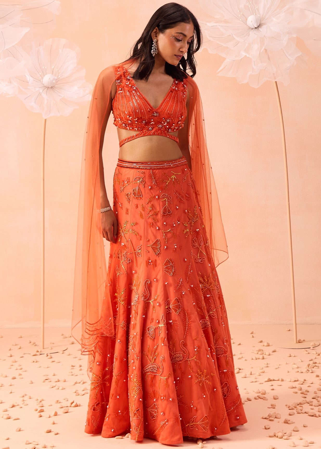 Candy Orange Lehenga Set