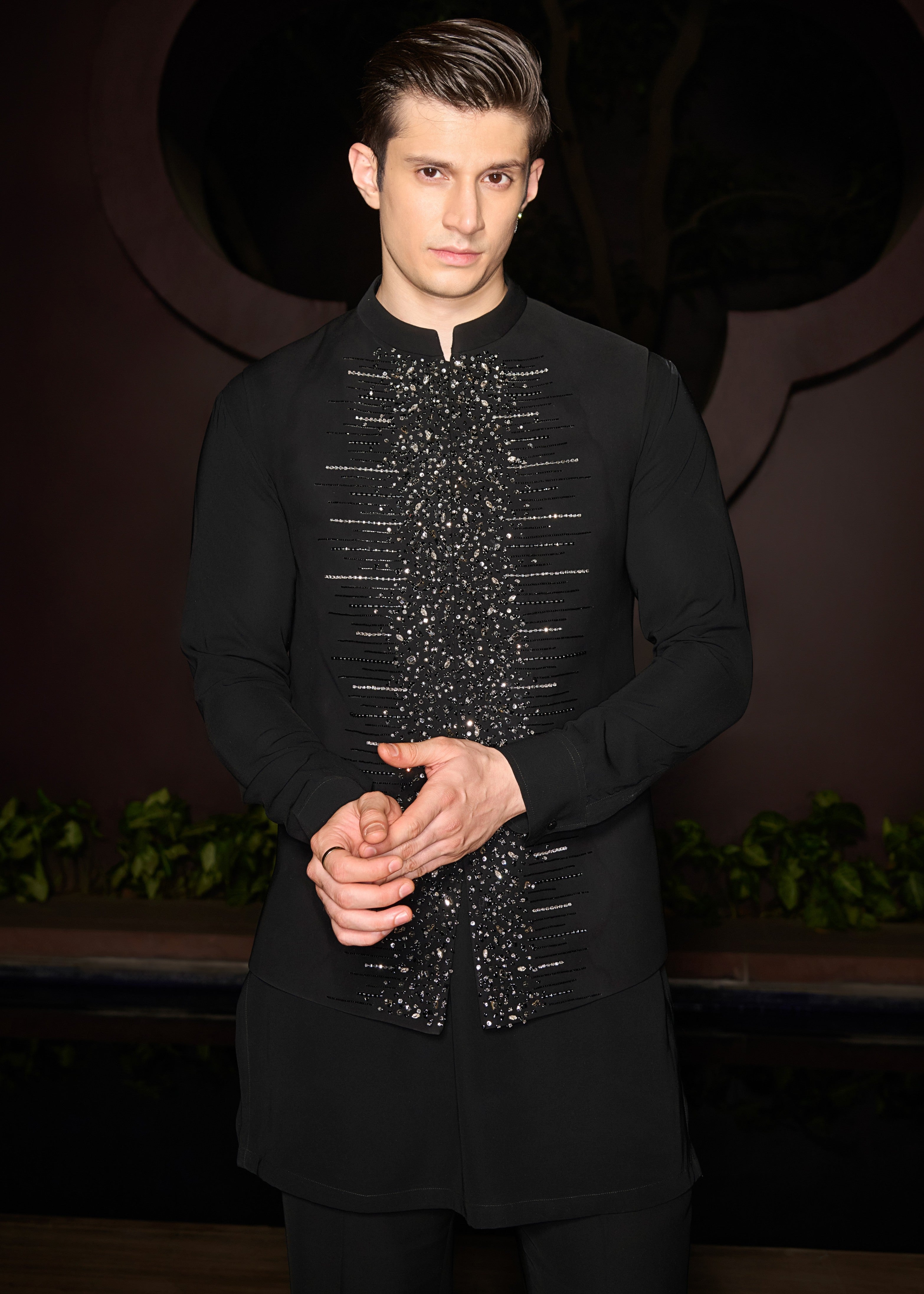 Noir Crest Nehru Jacket Set