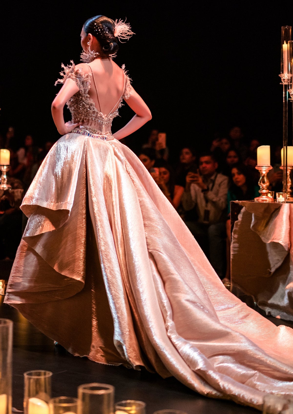 Gold Gown With Pleated Panels And Dramatic Cape main image 1