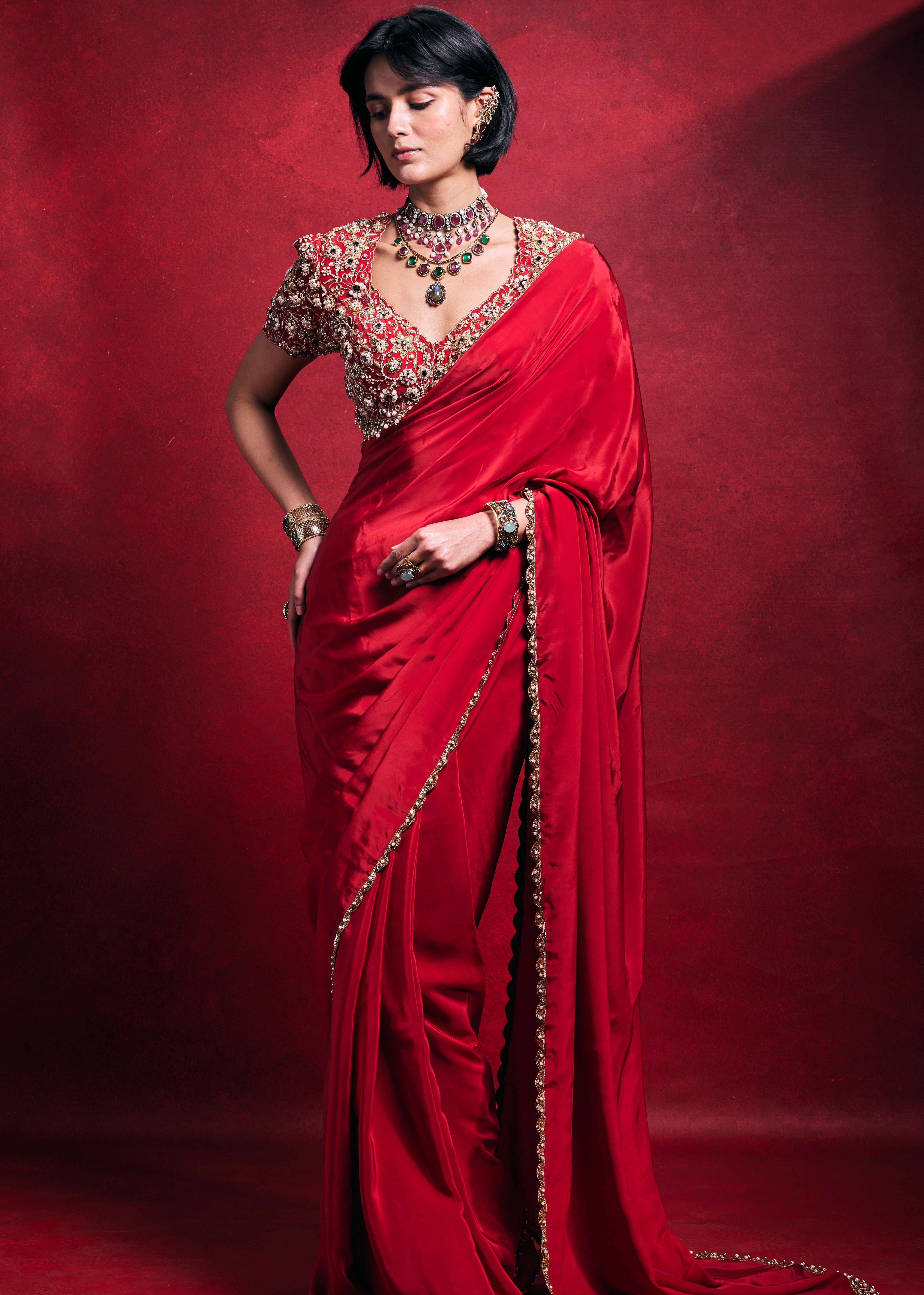 Red Crepe Sari
