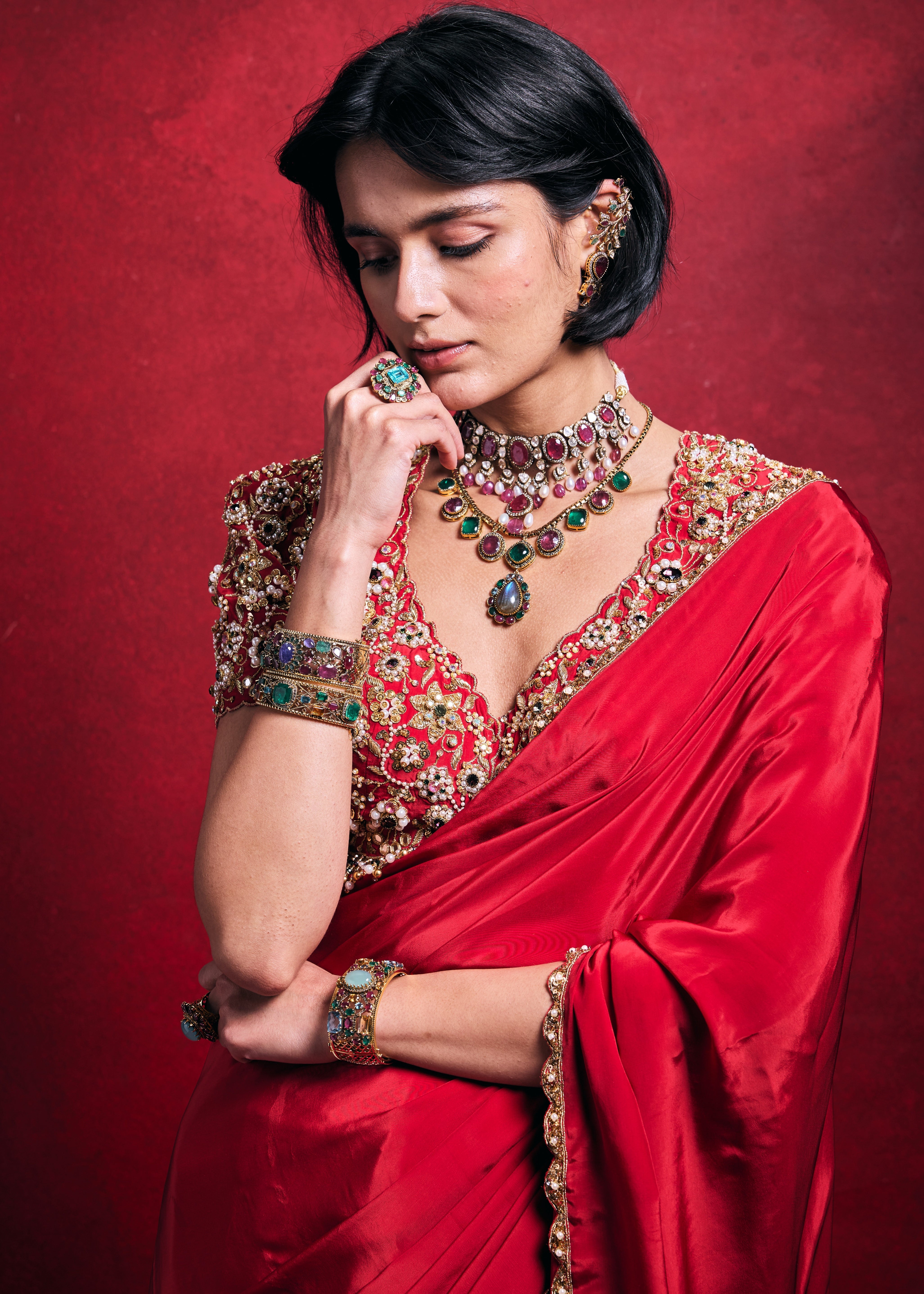 Red Crepe Sari