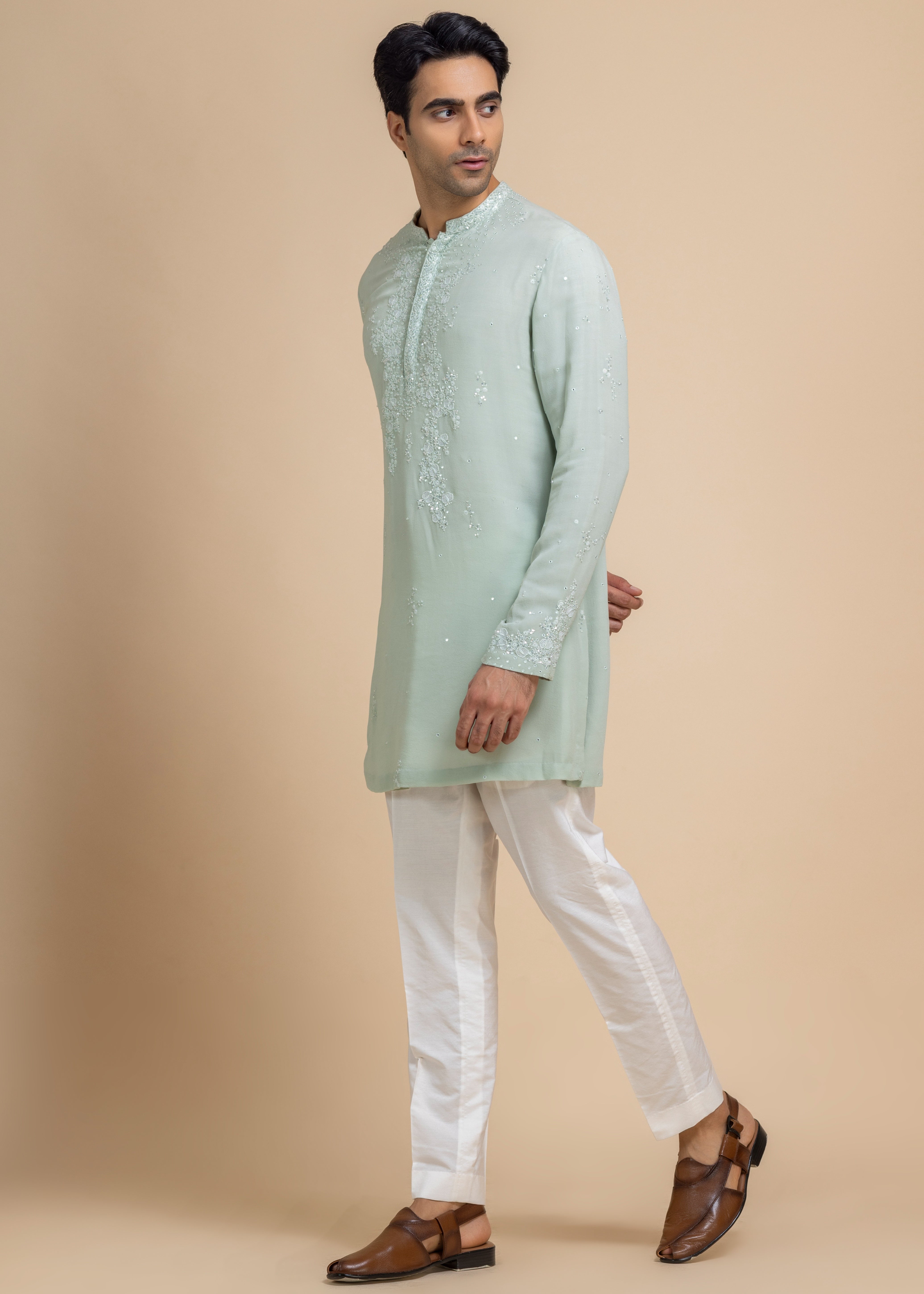 Verde Kurta And White Pant Set