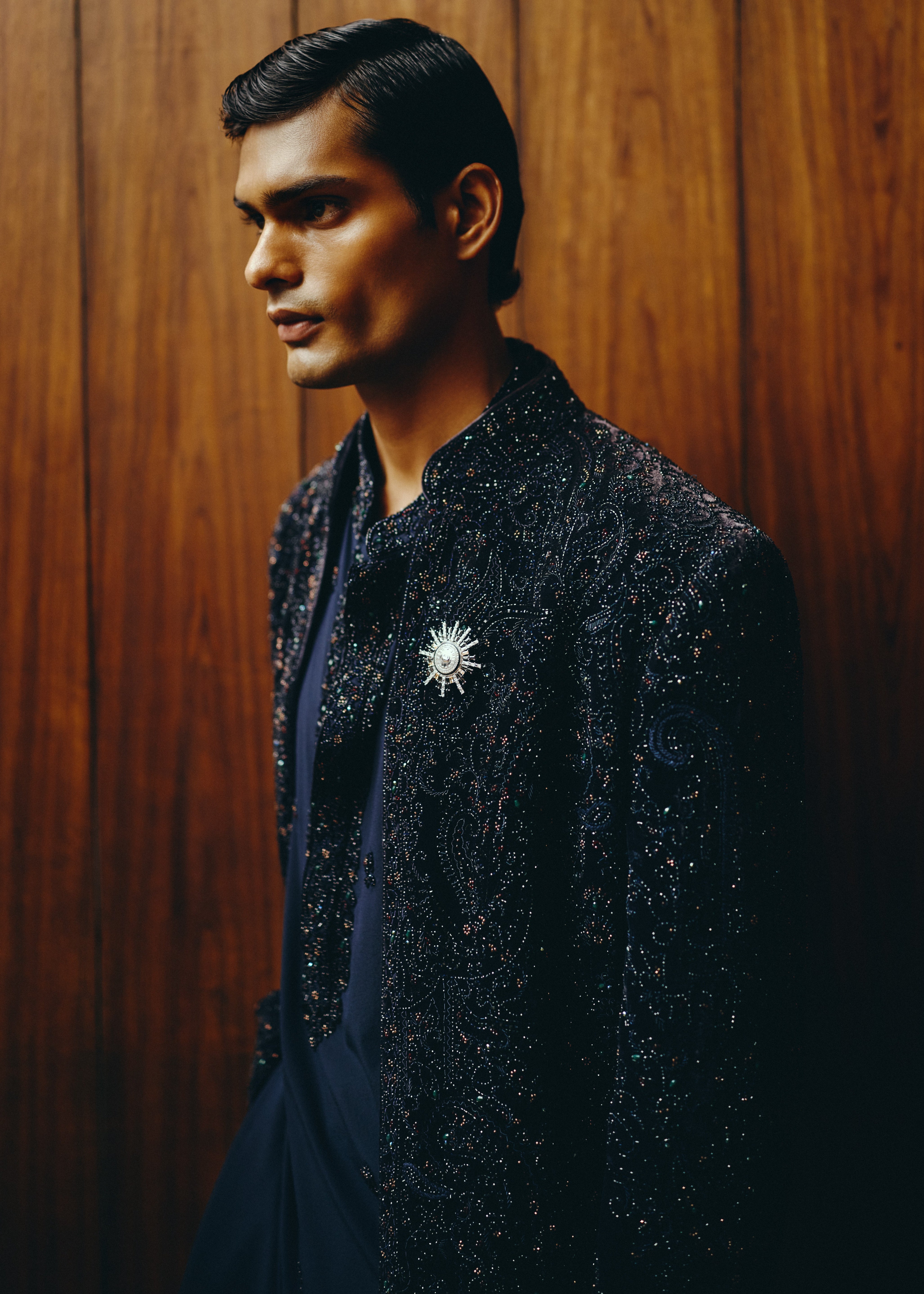 Obsidian Velvet Open Jacket With Shirt And Trouser