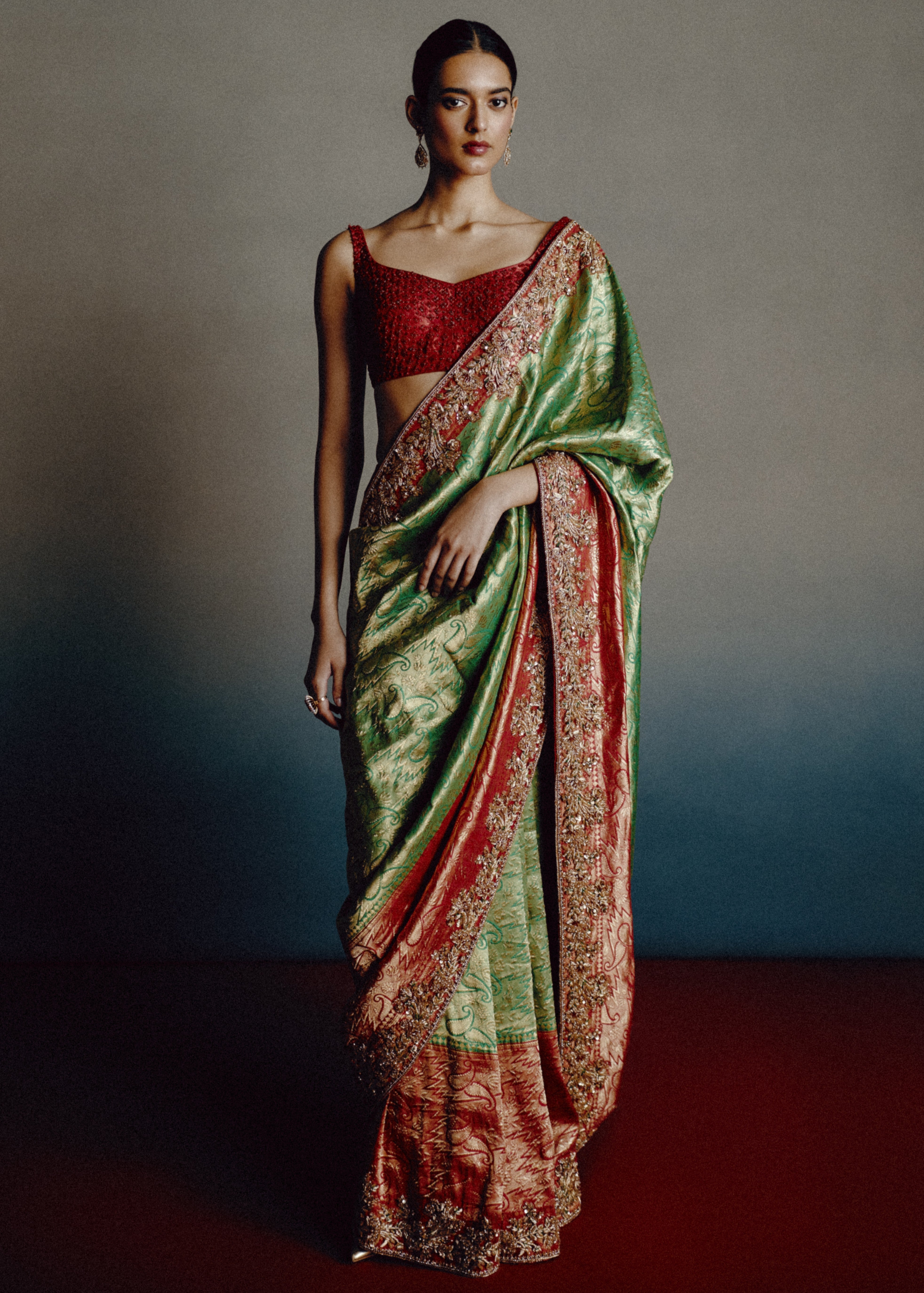 Verdant Rouge Banarasi Sari