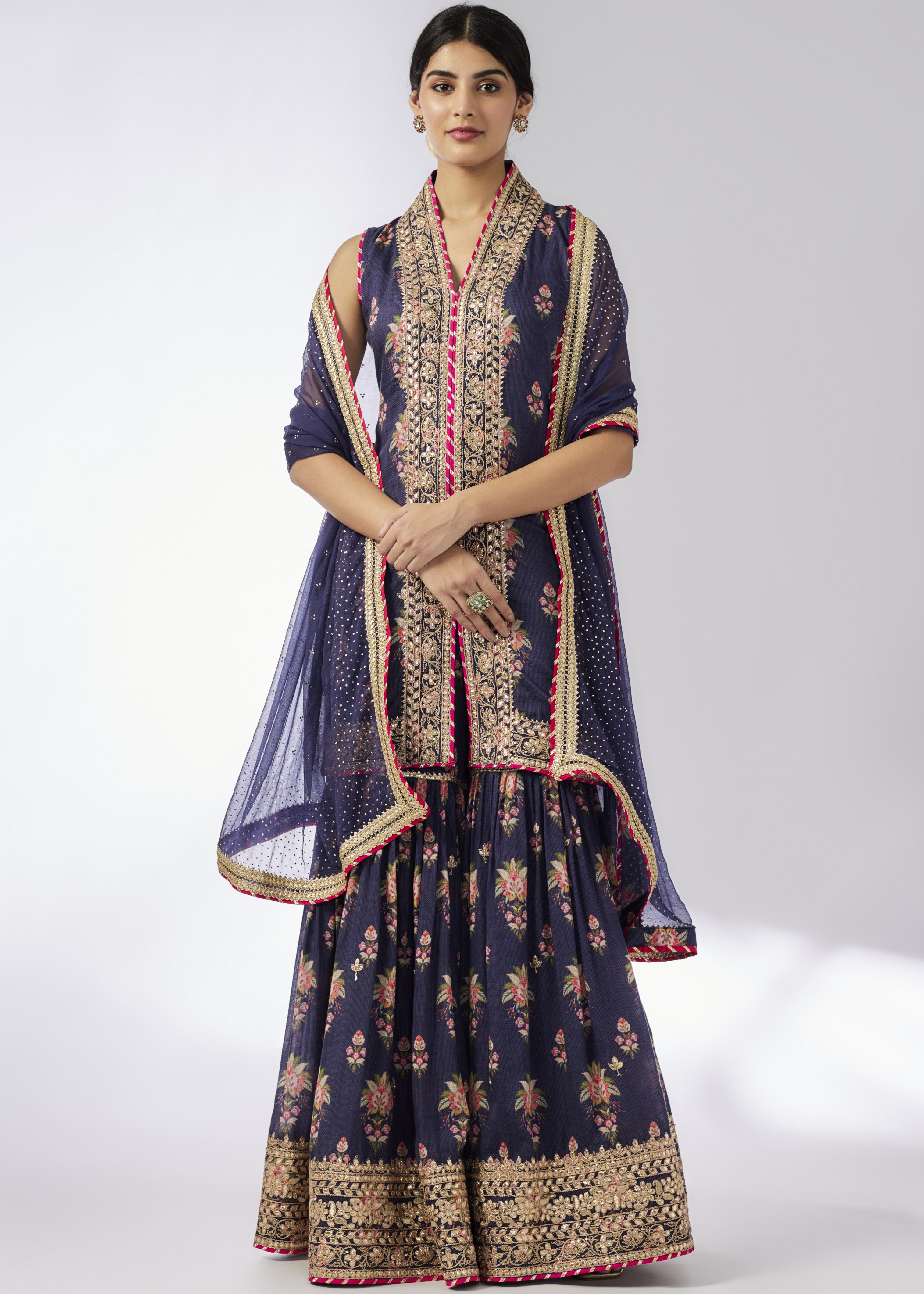 Navy Dhriti Sleeveless Sharara Set