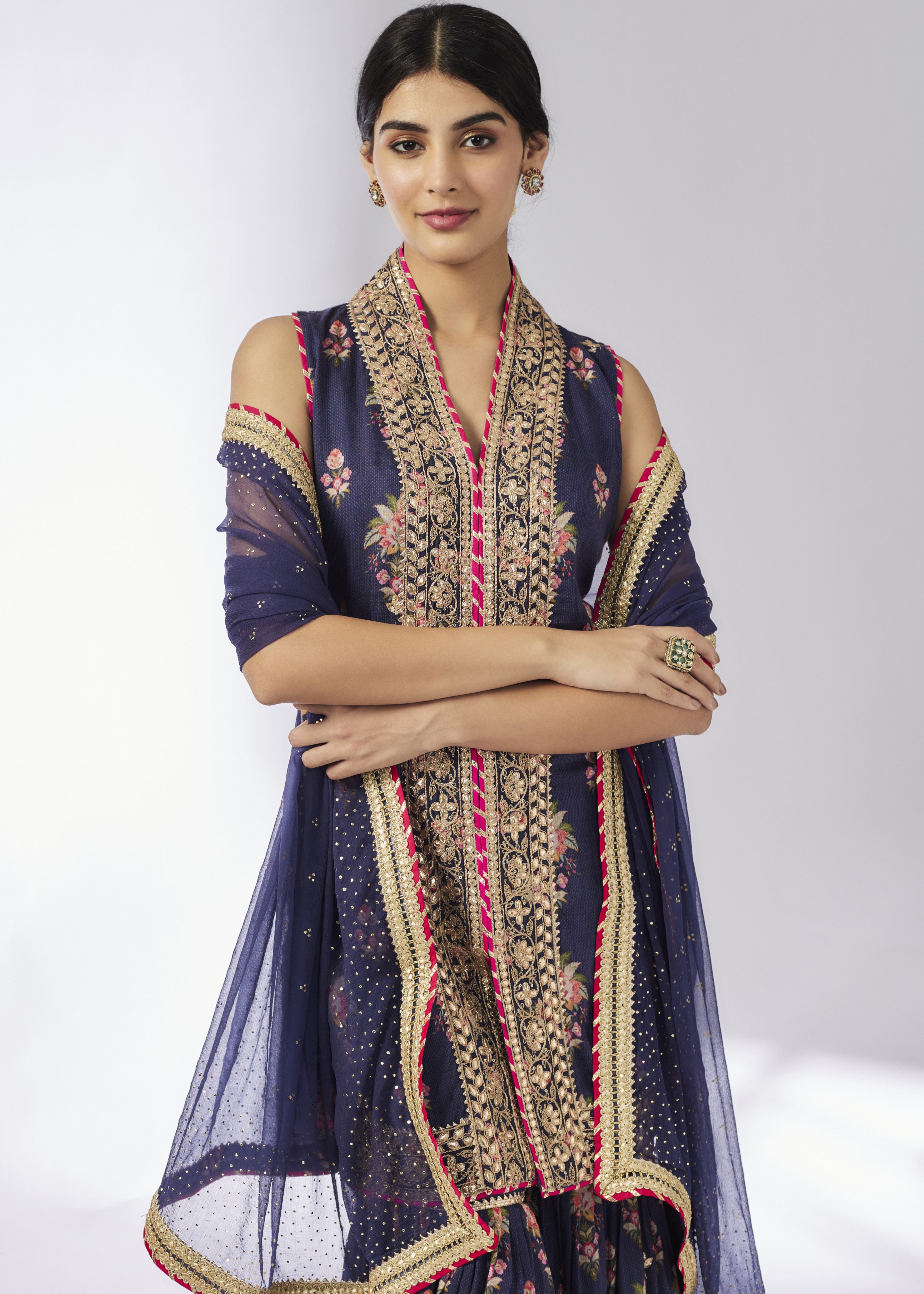 Navy Dhriti Sleeveless Sharara Set