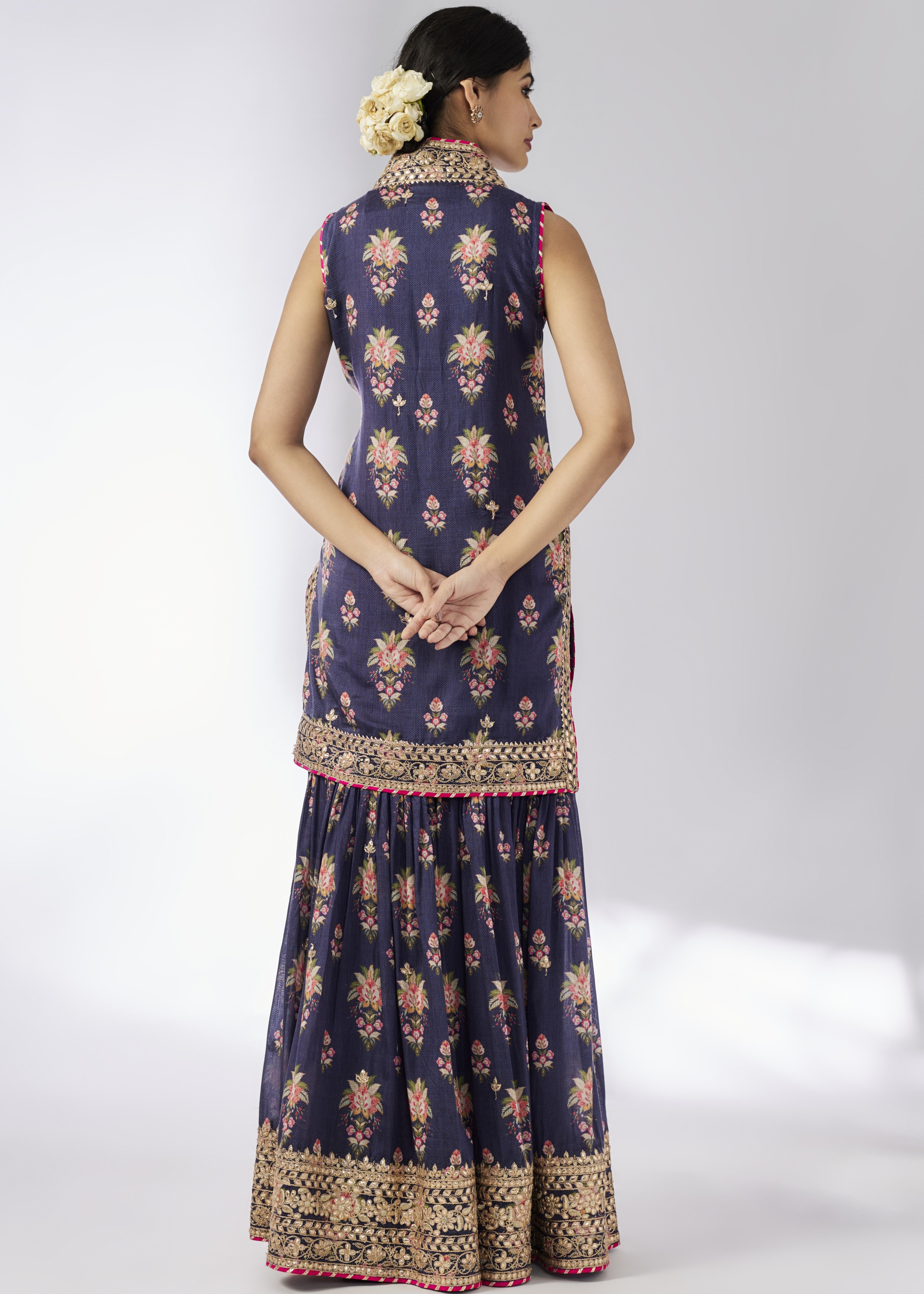 Navy Dhriti Sleeveless Sharara Set