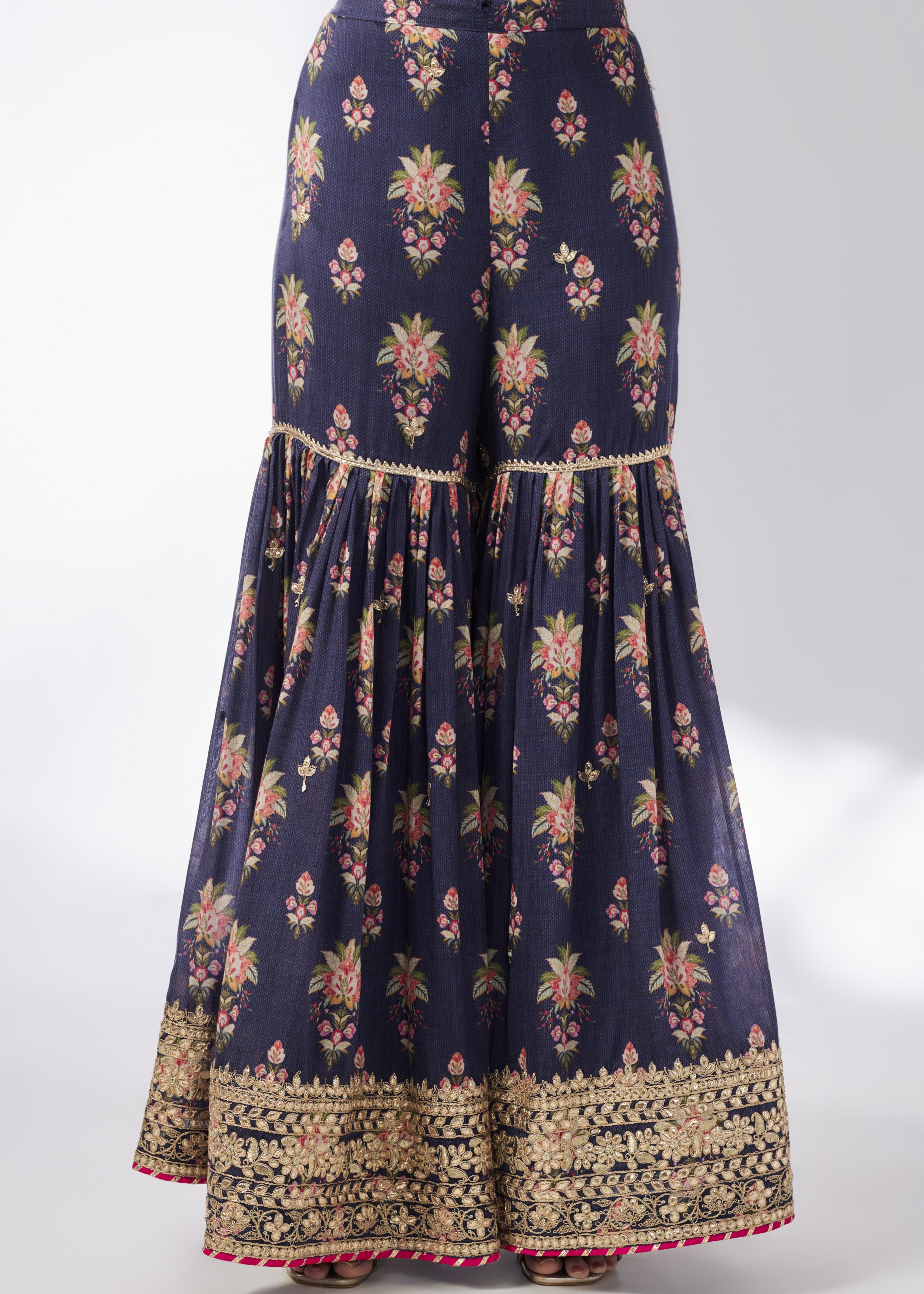 Navy Dhriti Sleeveless Sharara Set