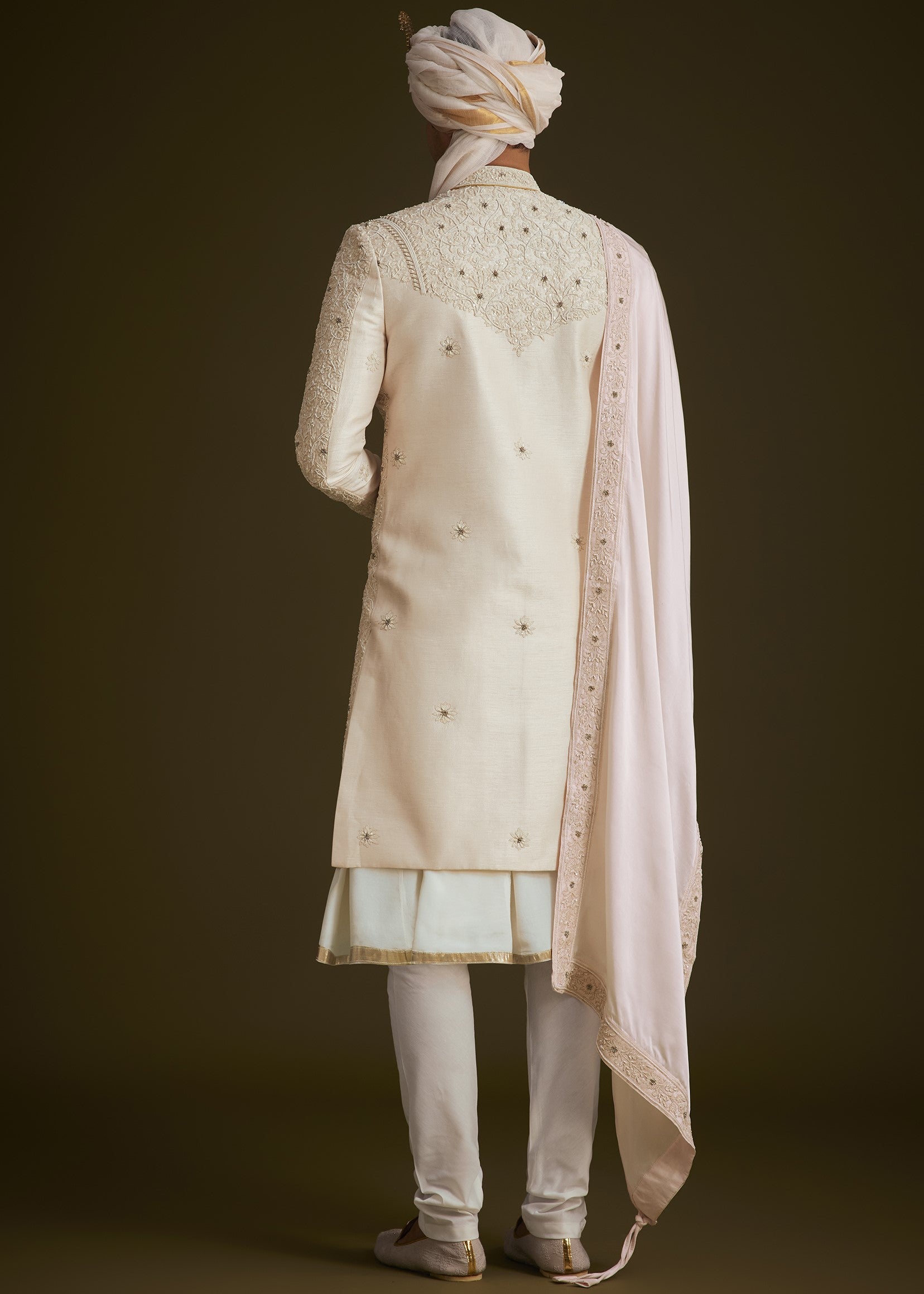 Ivory Zardozi Embroidered Sherwani Set