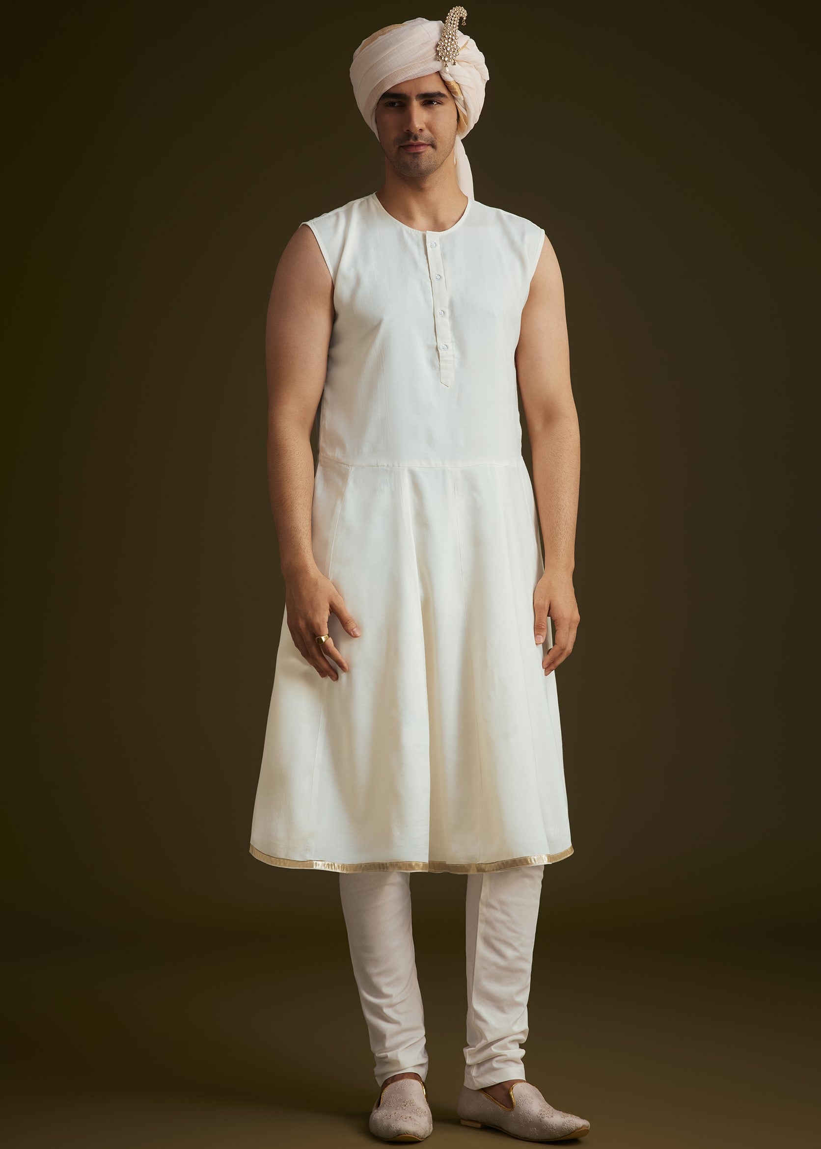 Ivory Zardozi Embroidered Sherwani Set