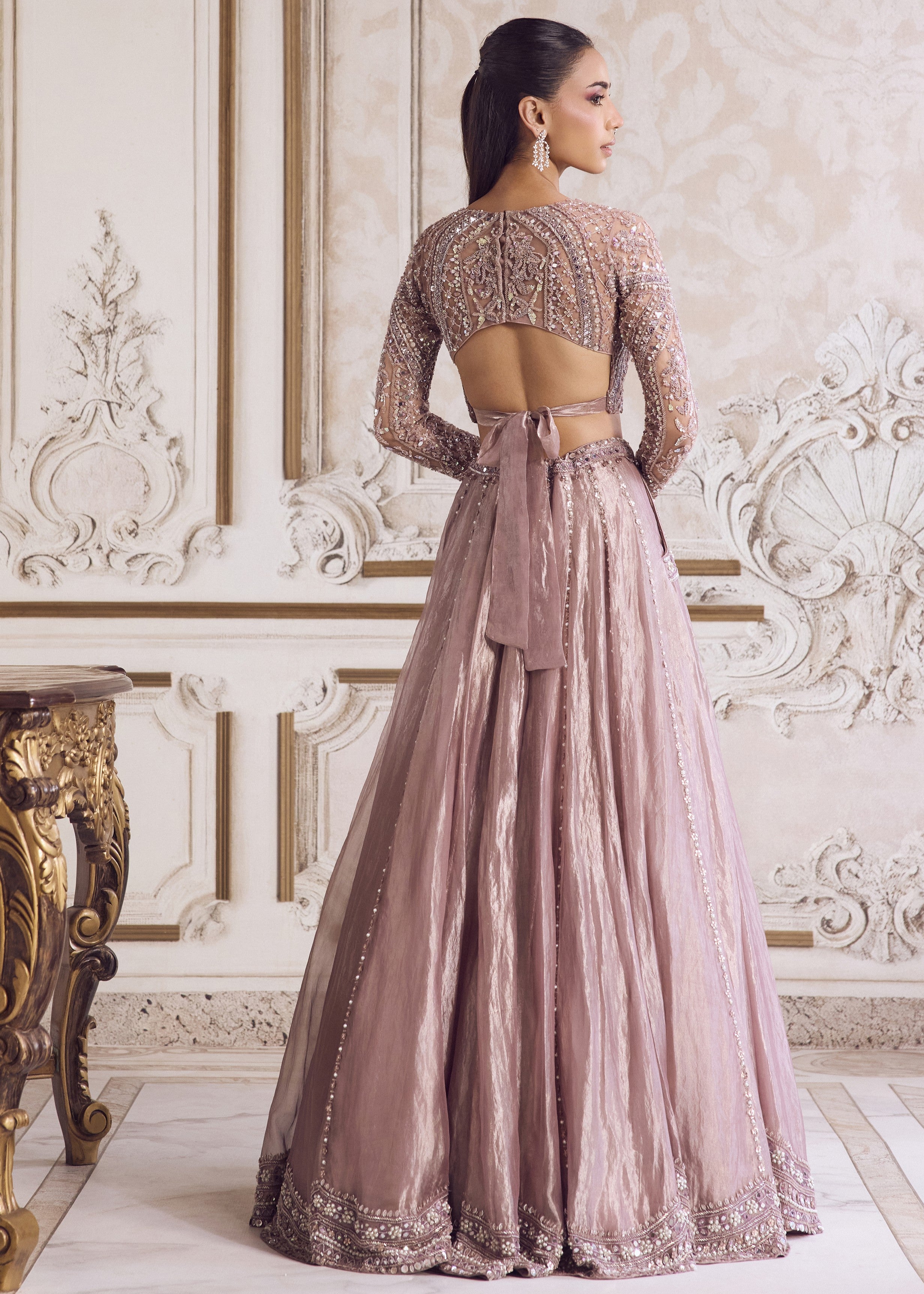 Champagne Rose Tissue Lehenga