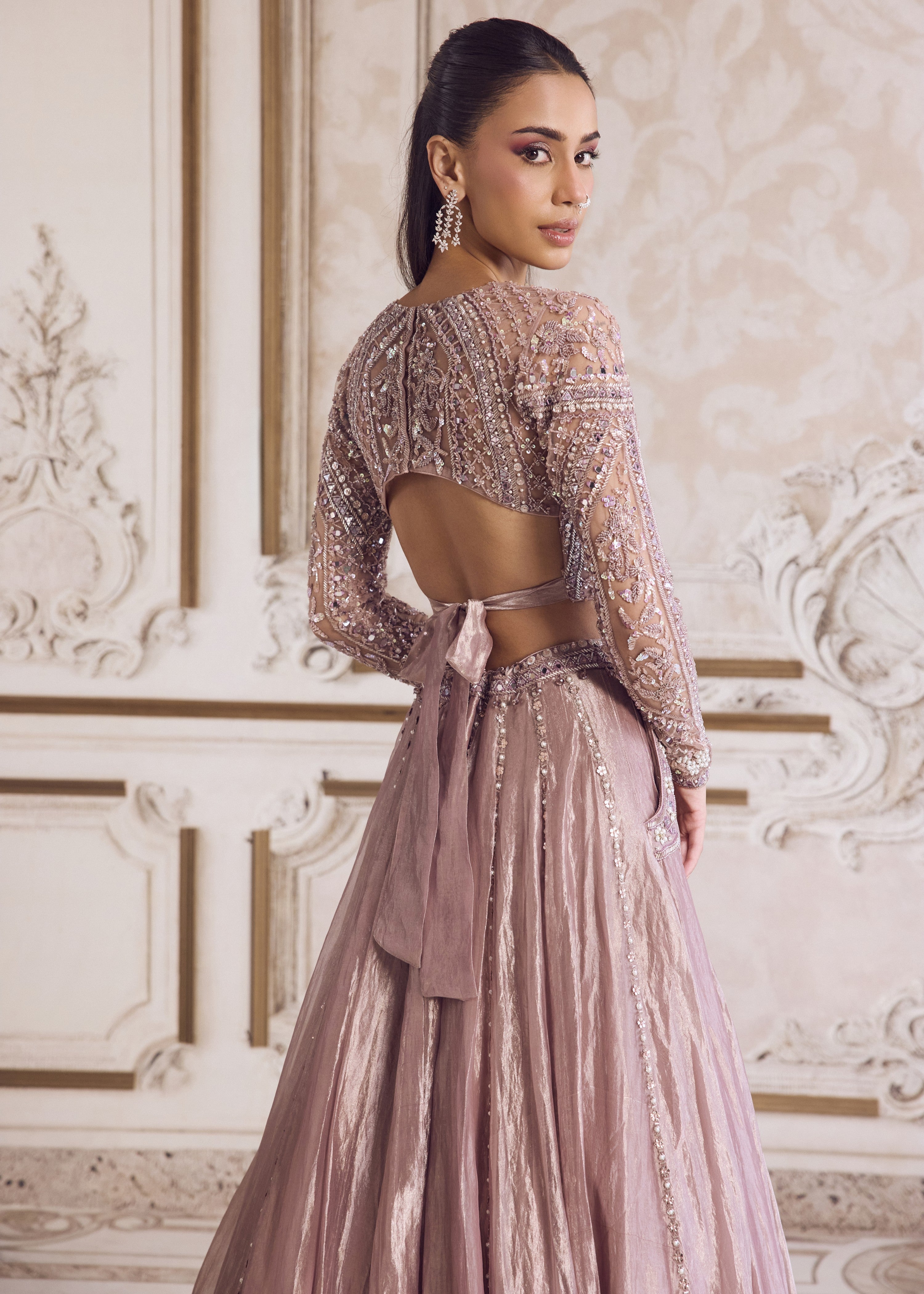 Champagne Rose Tissue Lehenga