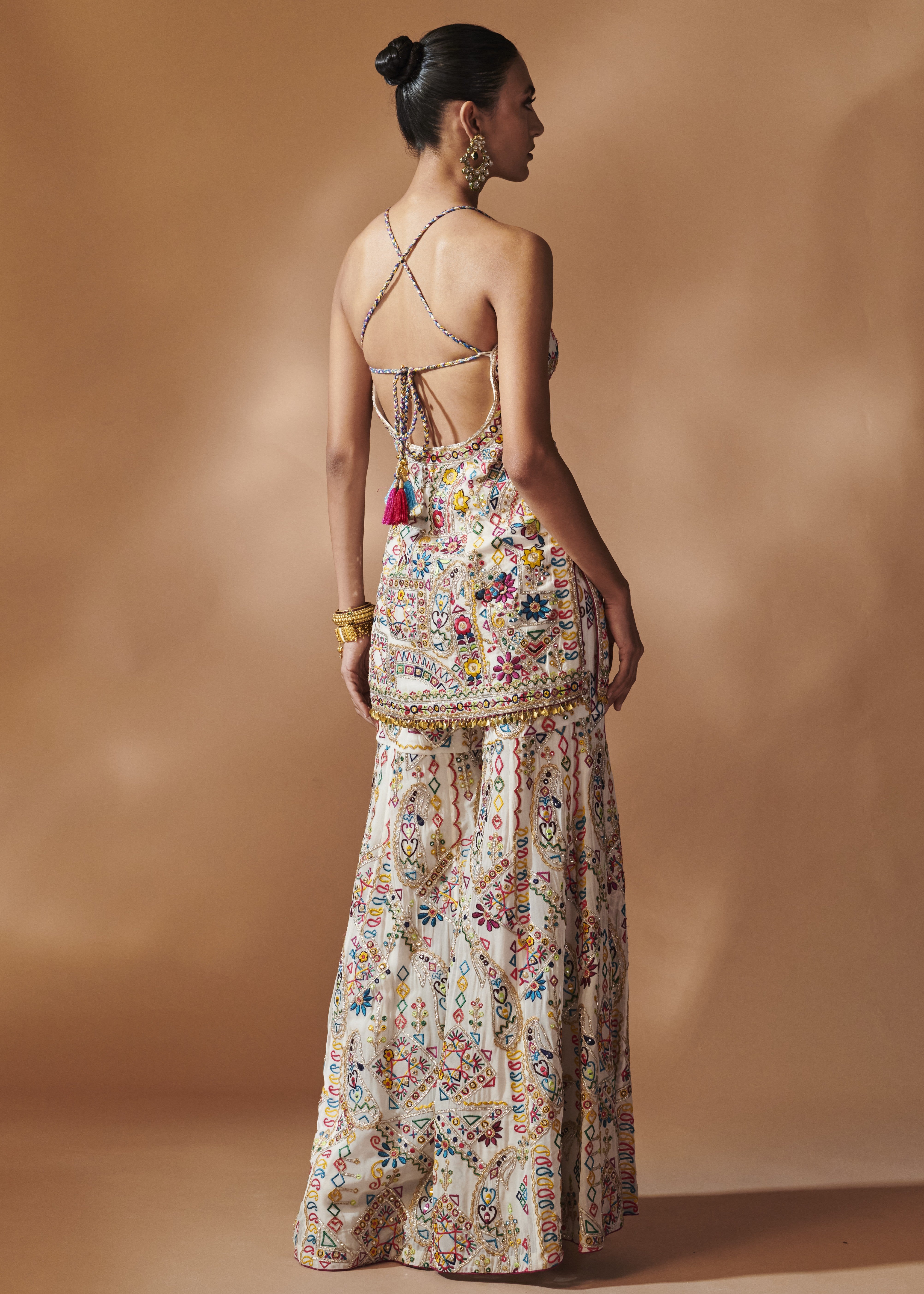 Ivory Sharara And Halter Kurta Set