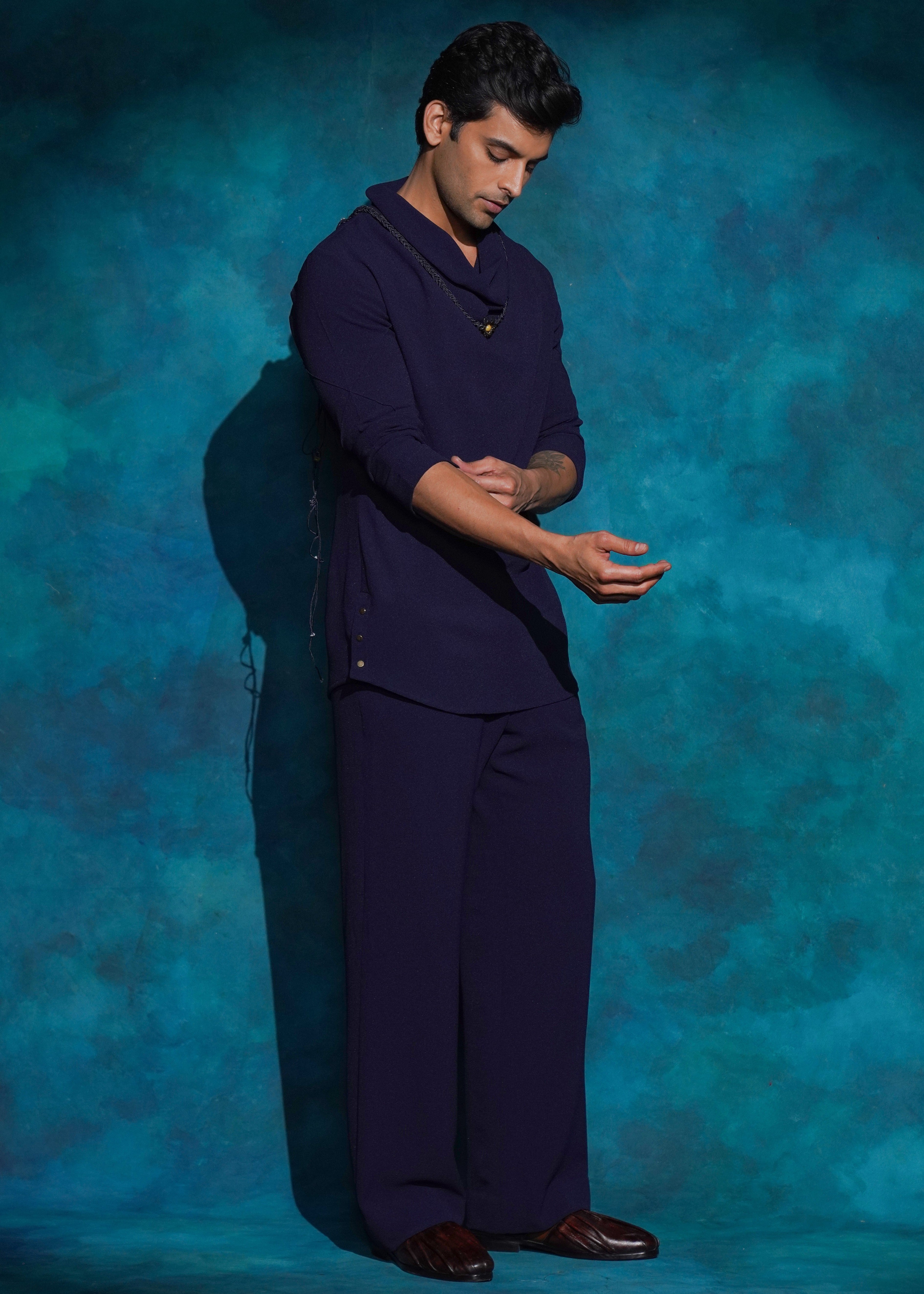 Midnight Blue Cowl Kurta Set