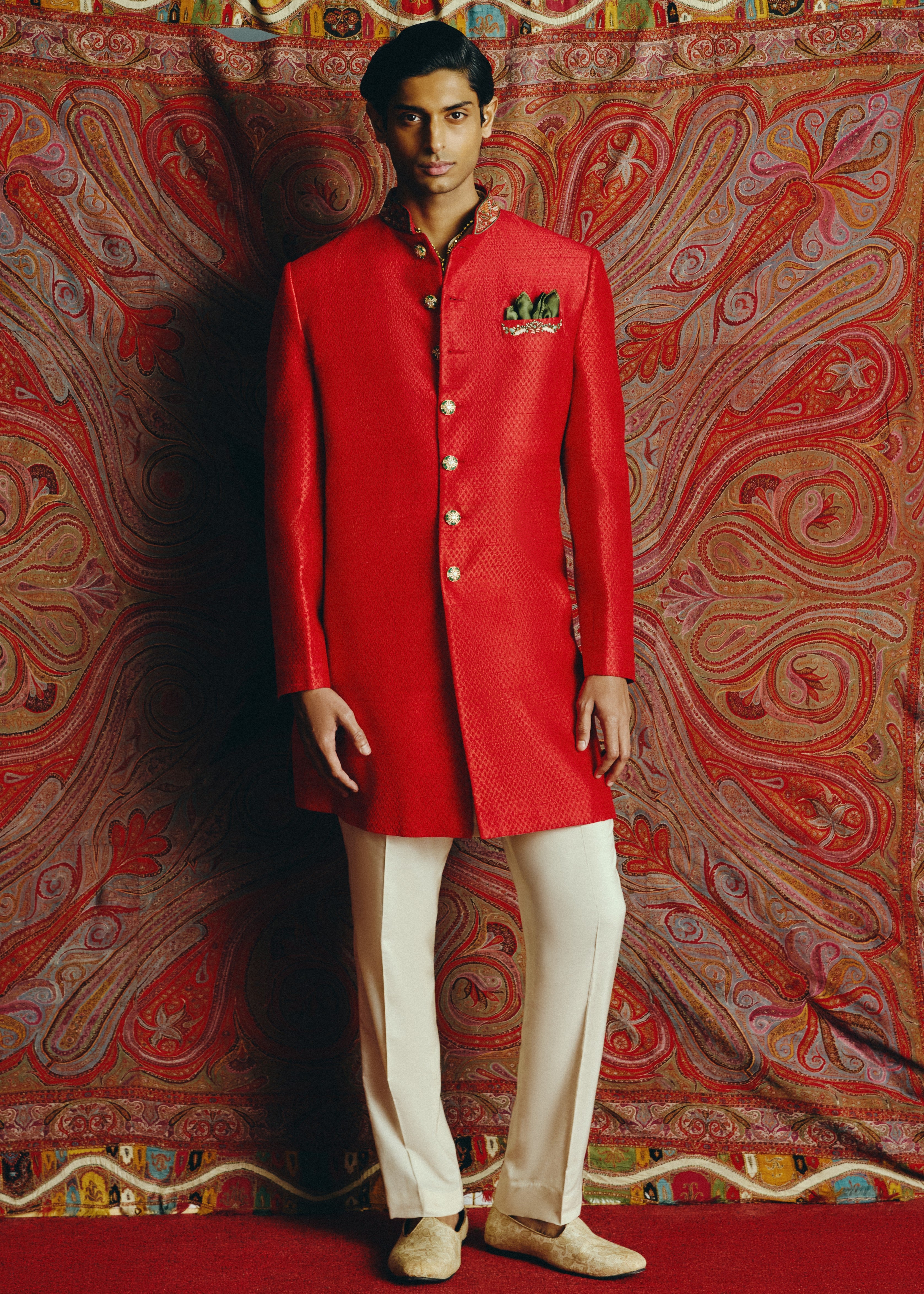 Regal Crimson Achkan