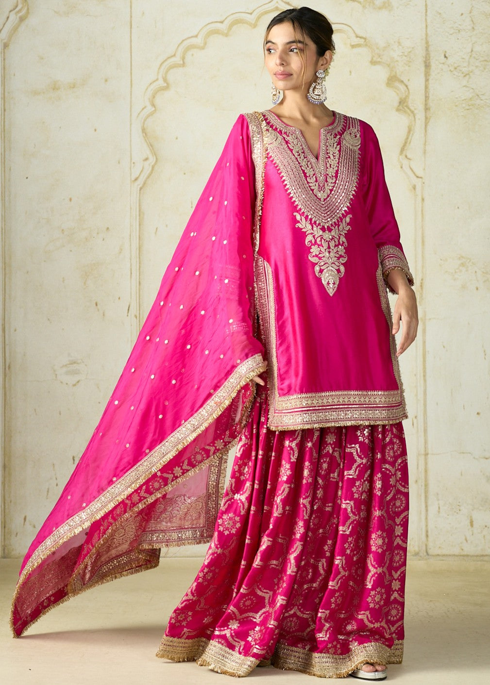 Rani Pink Ameena Sharara Set