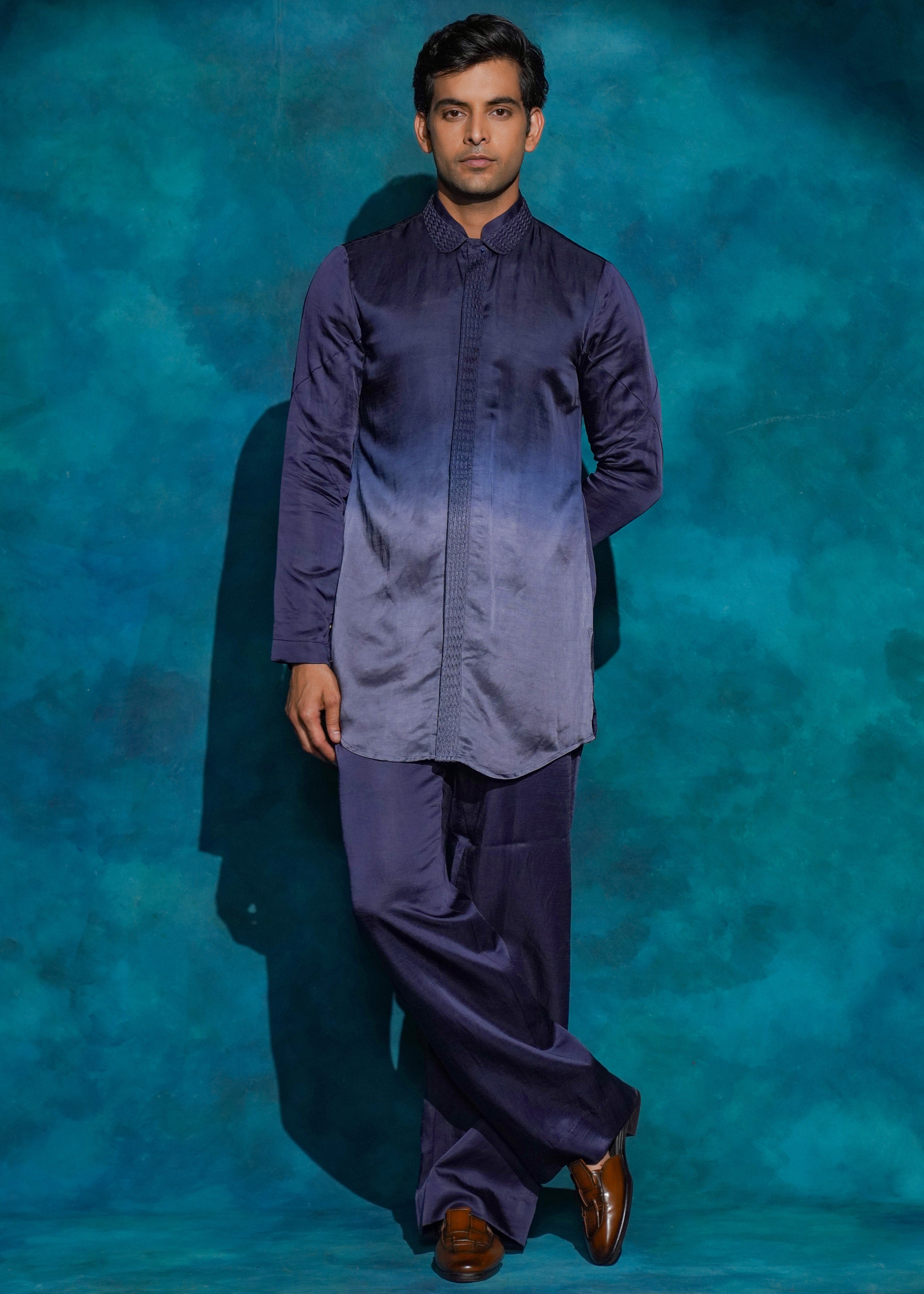 Oceanic Purple Ombre Short Kurta Set