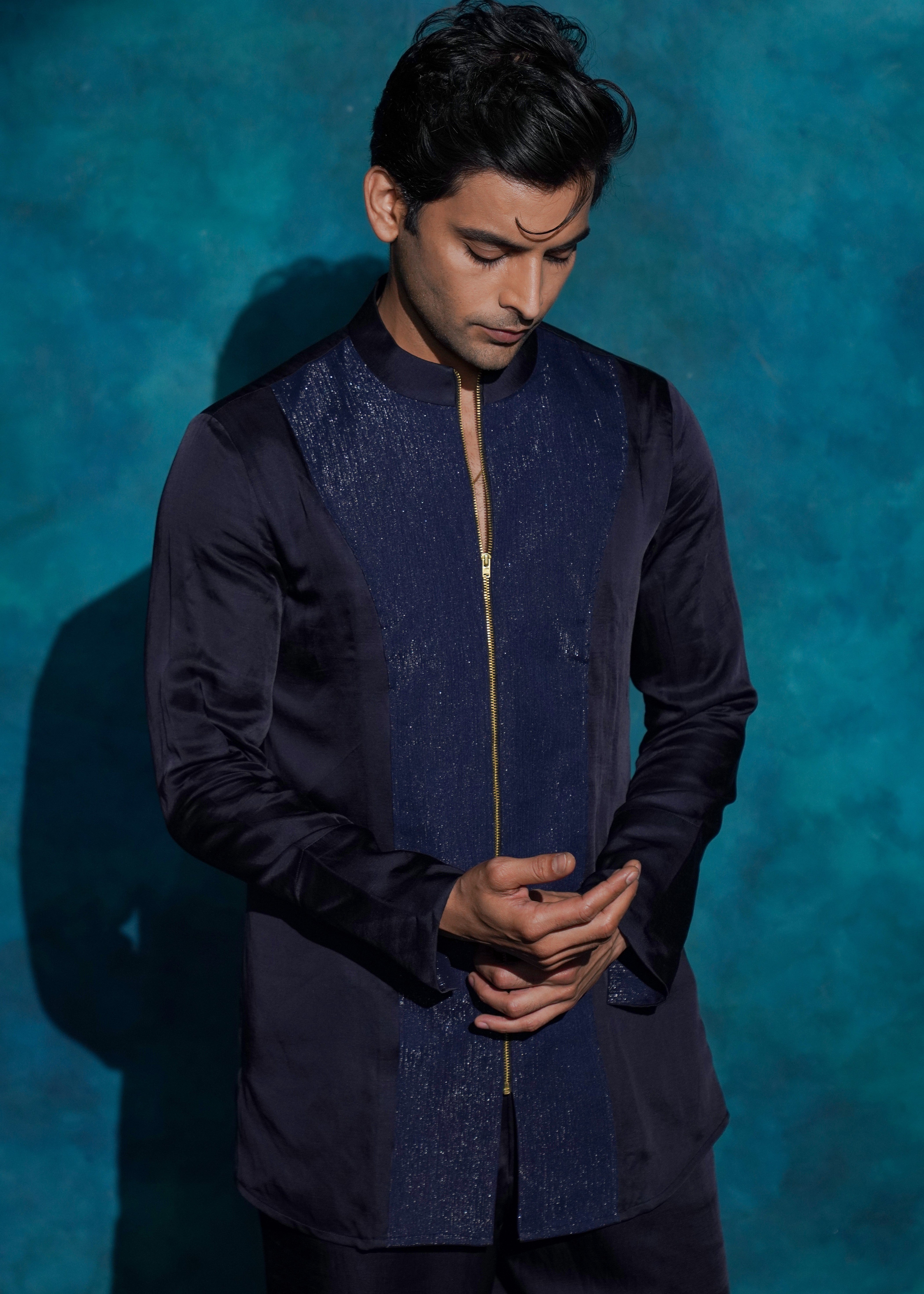 Midnight Blue Zipper Shirt Set