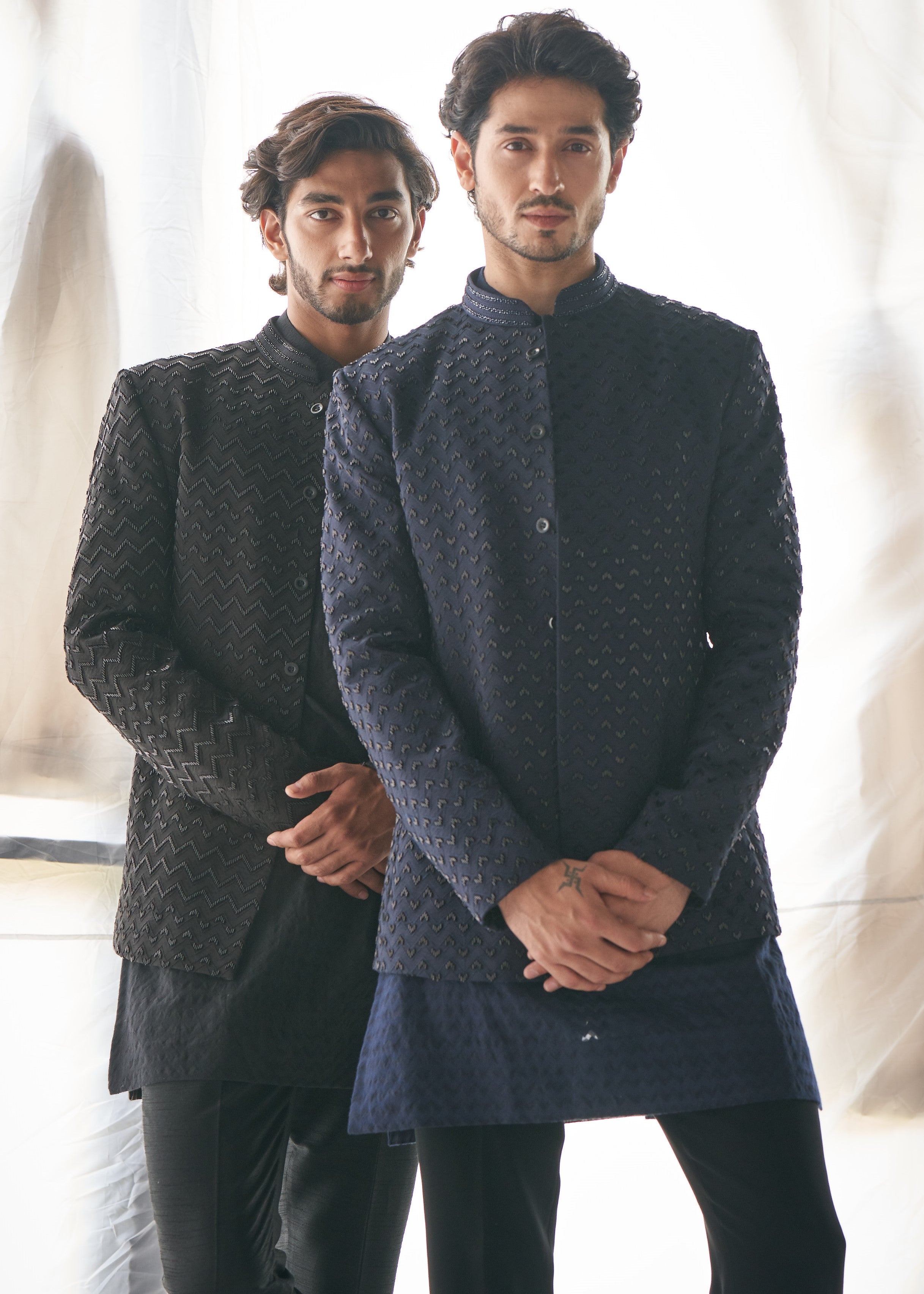 Navy Blue Chevron Bandhgala