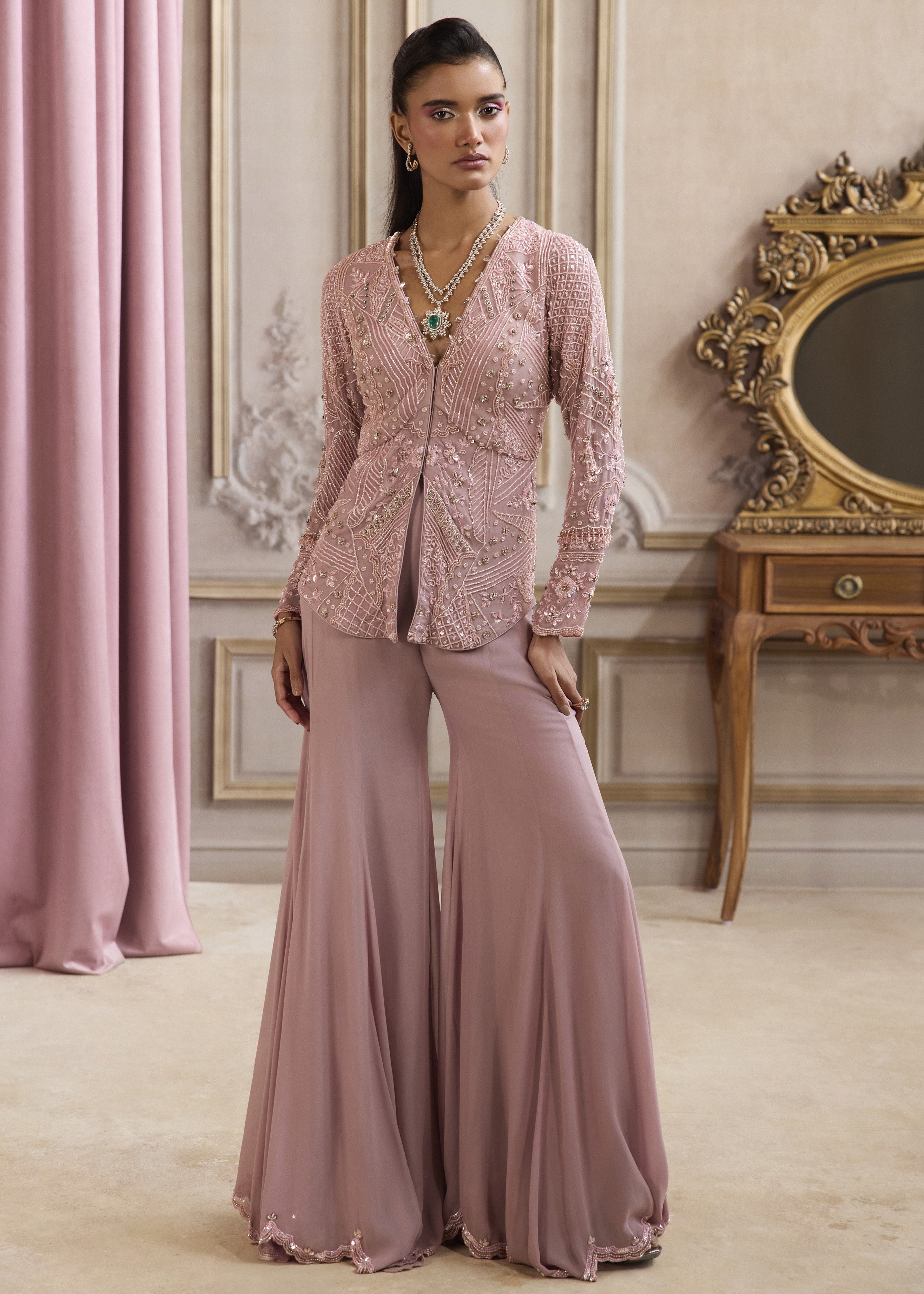 Champagne Rose Peplum With Pants