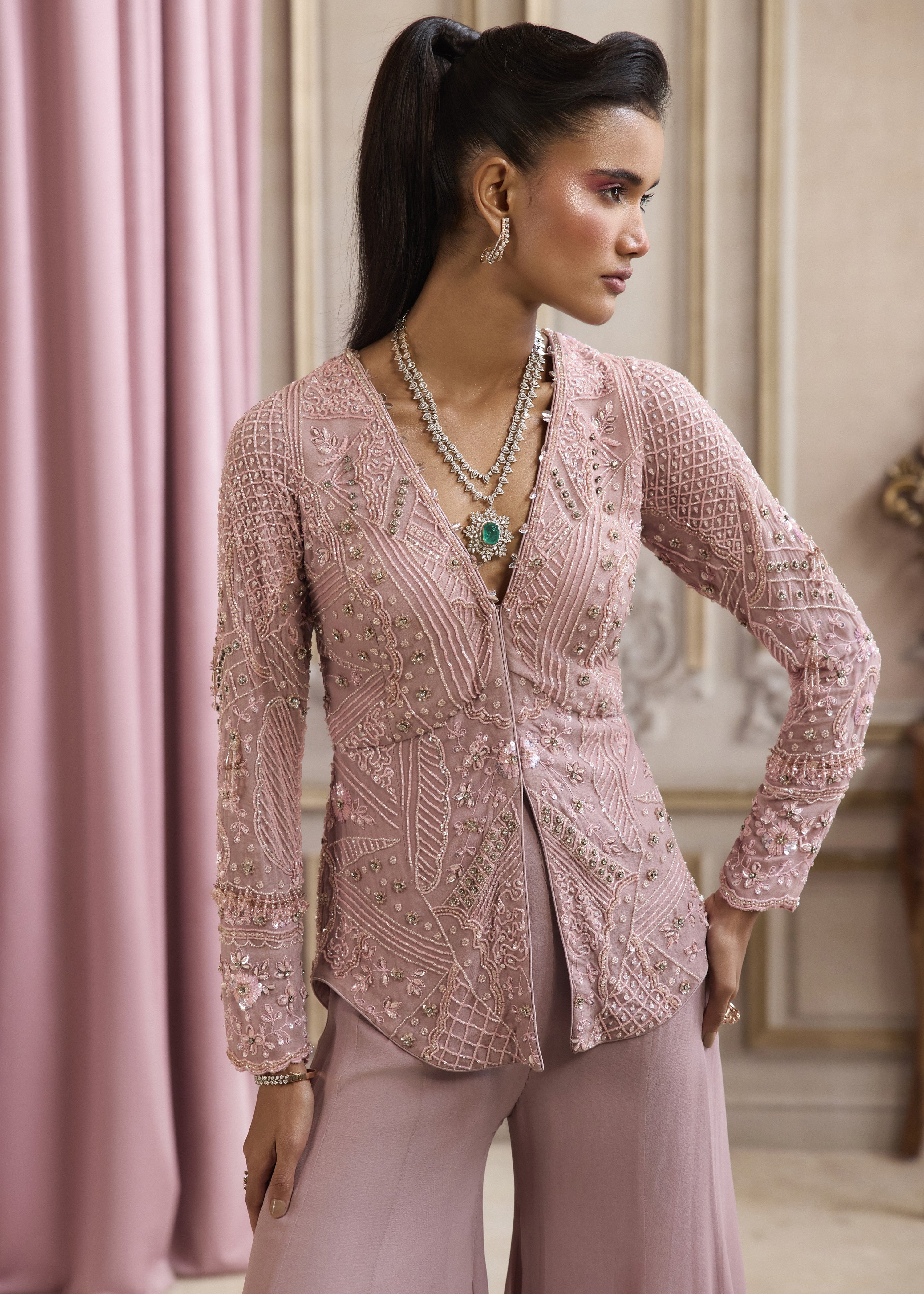 Champagne Rose Peplum With Pants
