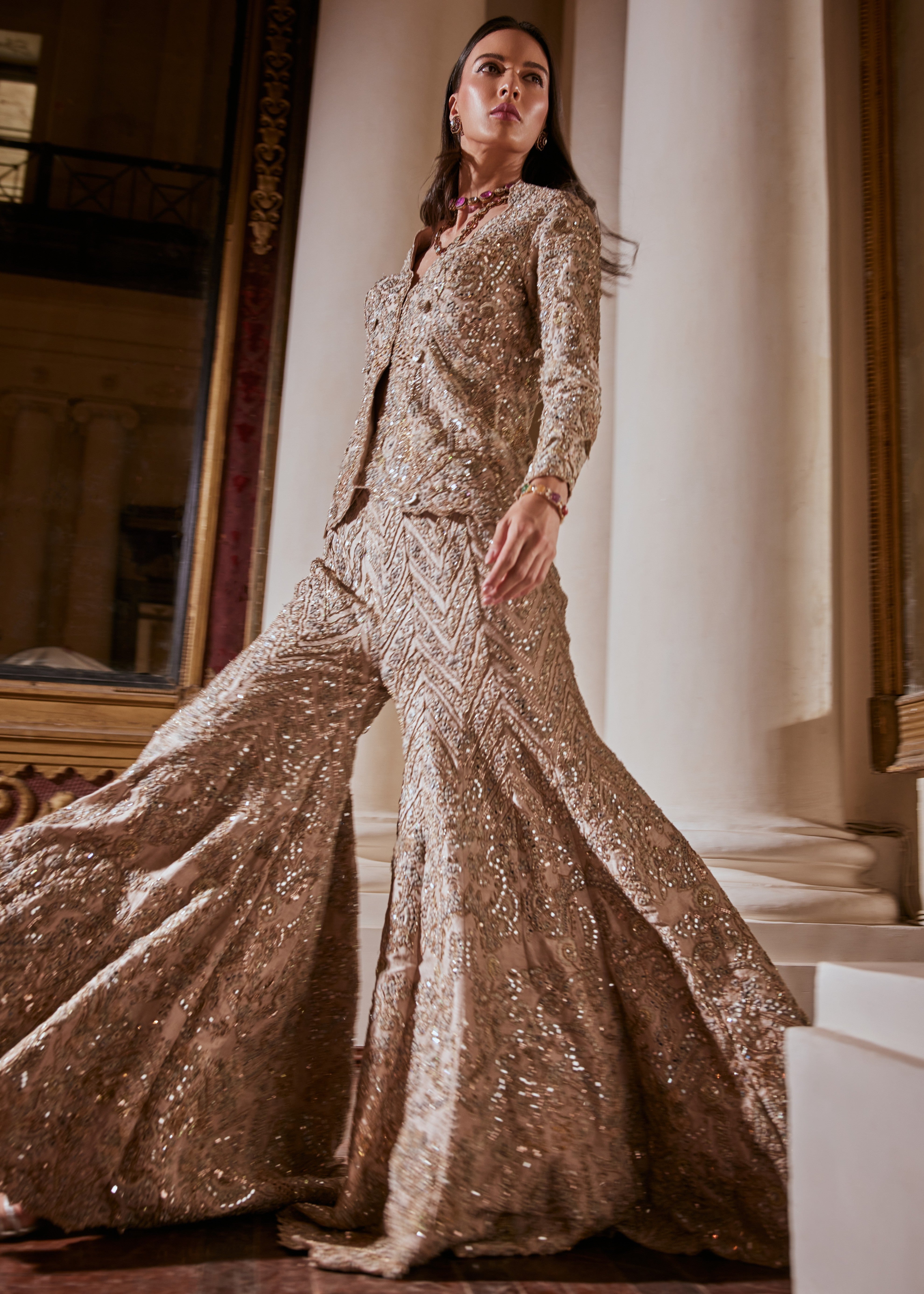 Grey Jacket and Sharara Set